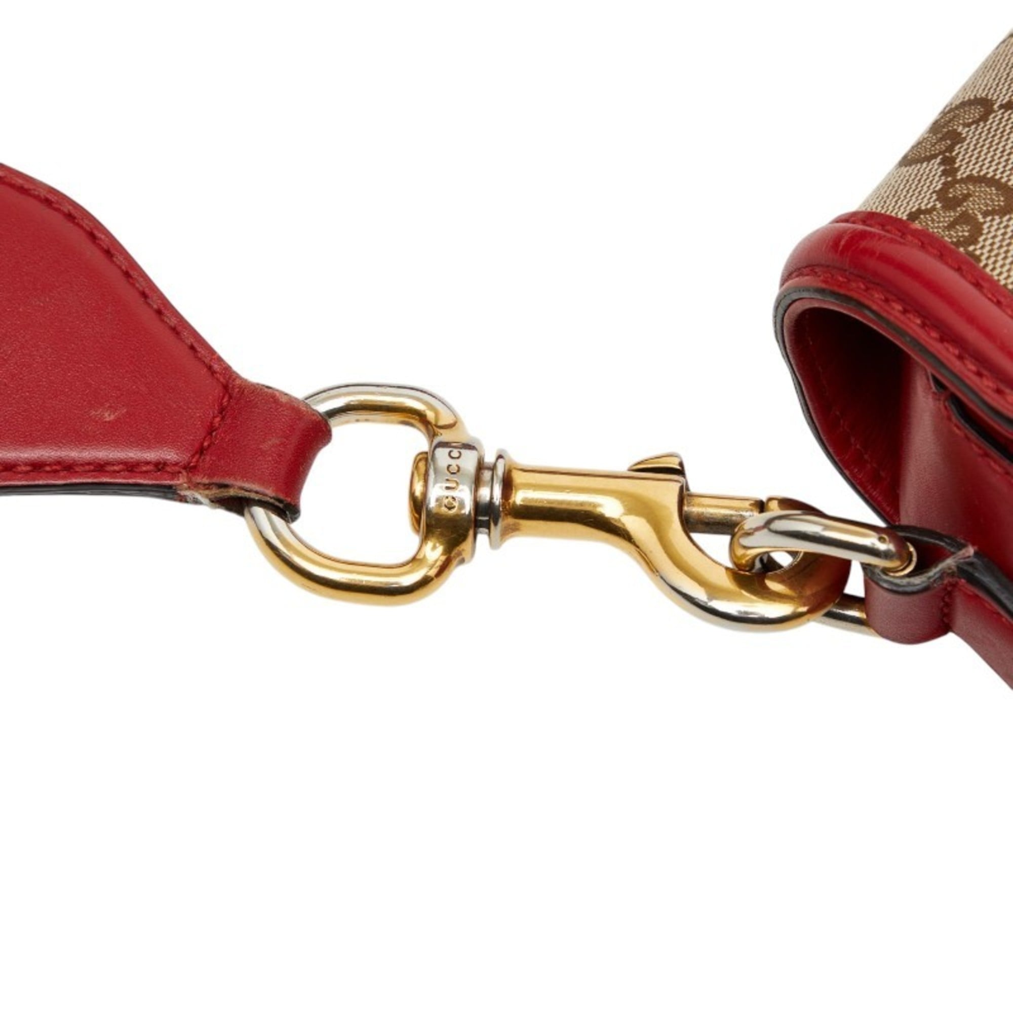 Gucci Beige Red Color Canvas Leather Shoulder Bag (Pre-Owned)