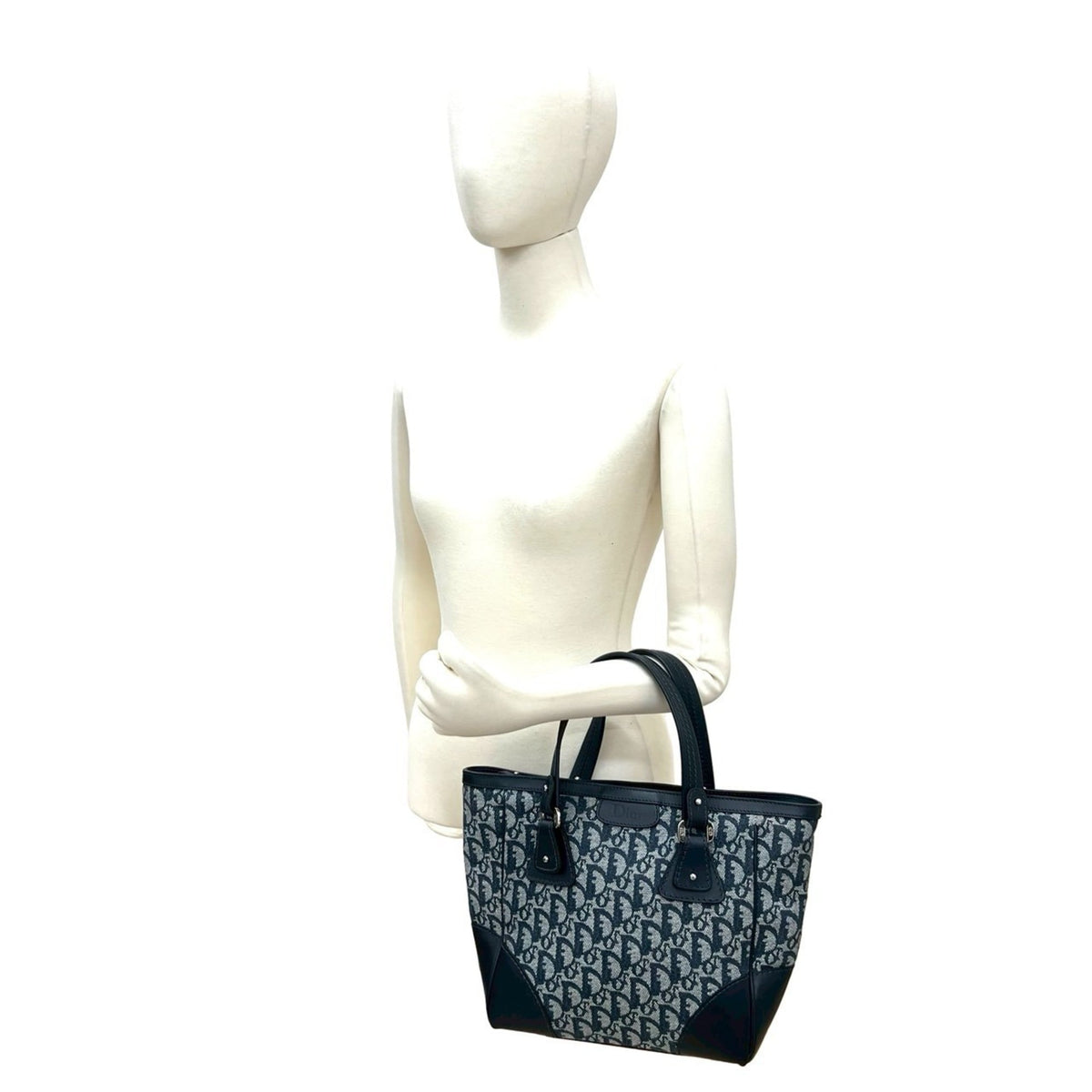 Christian Dior Navy Canvas Leather Handbag Tote Bag (Pre-Owned)