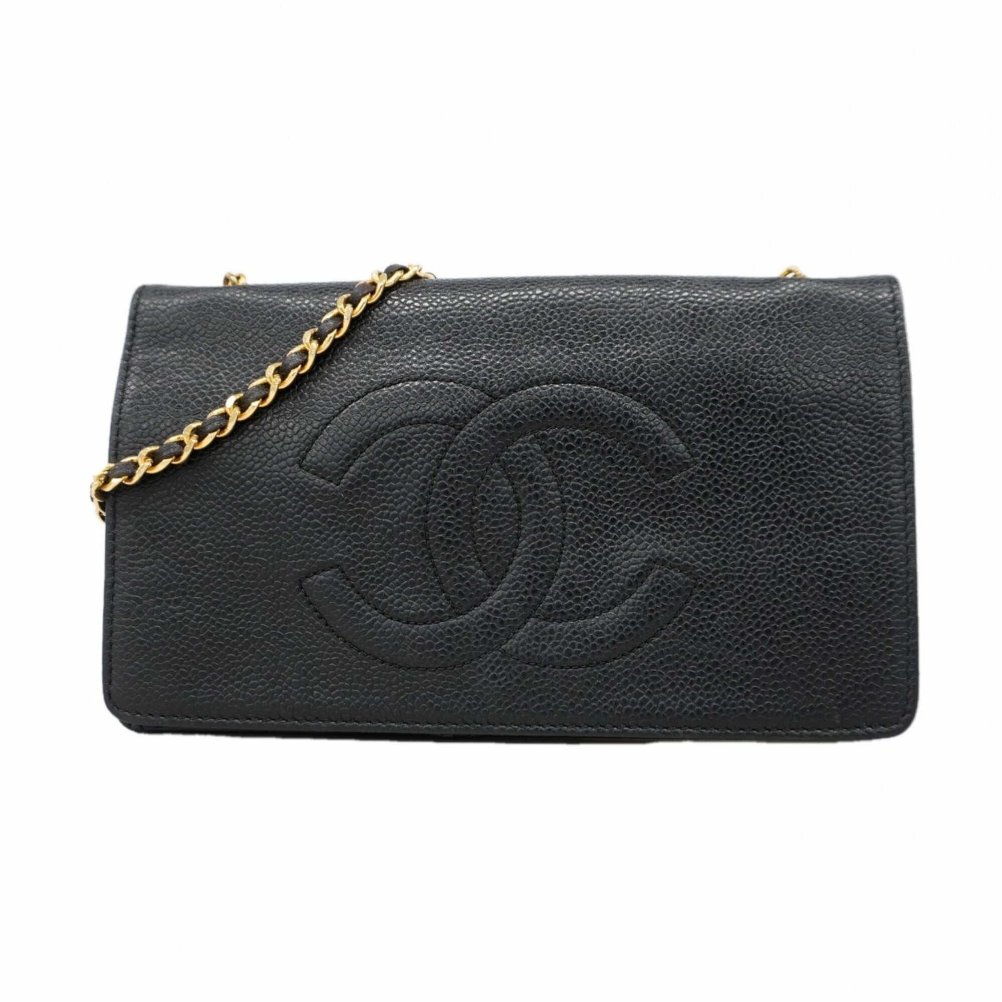 Chanel Black Grained Calfskin Chain/Shoulder Wallet (Pre-Owned)