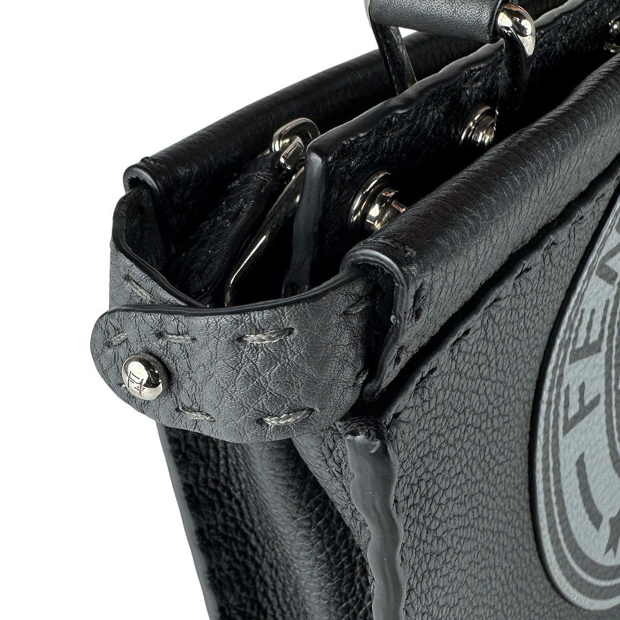 Fendi Black Gray Leather Handbag (Pre-Owned)