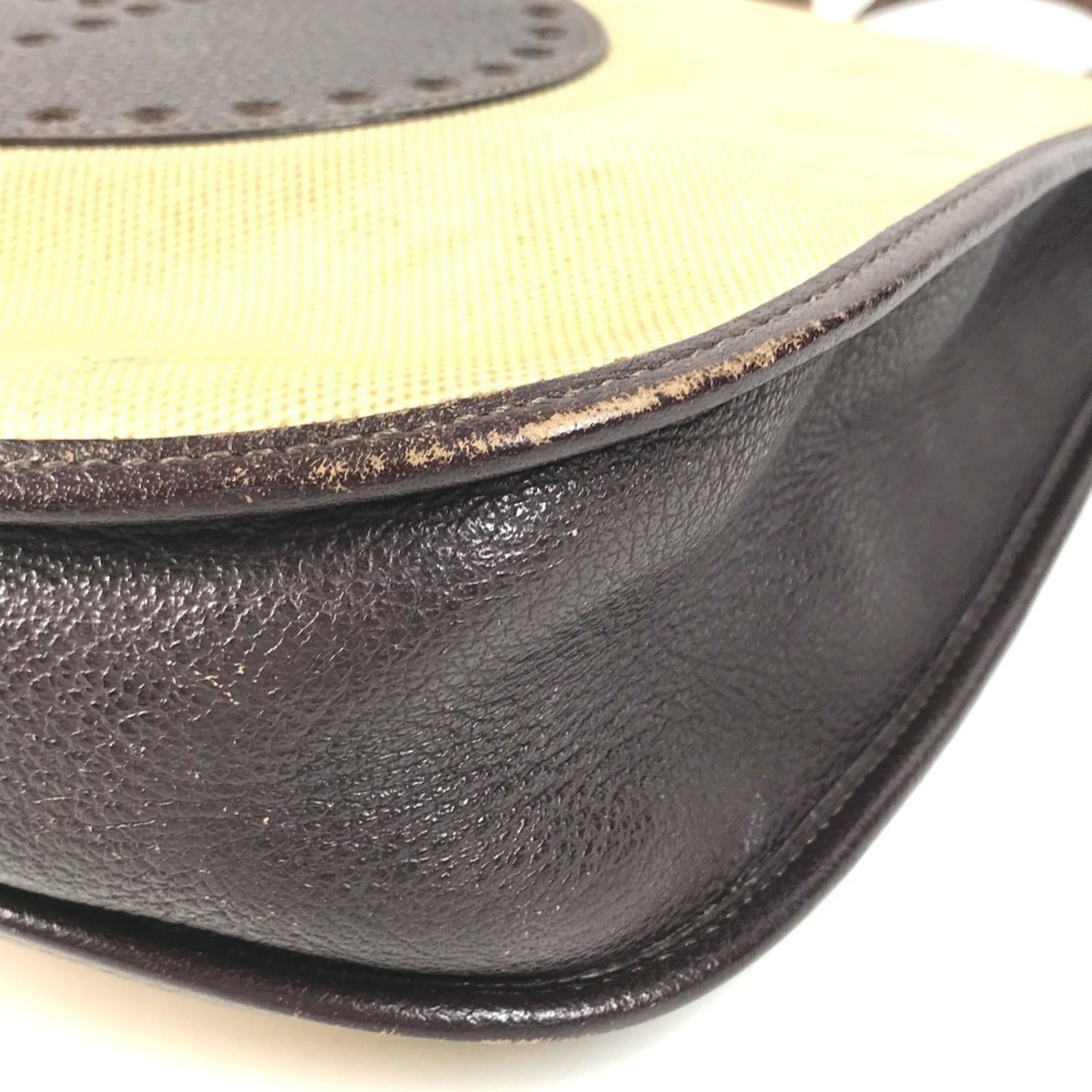 Hermes Beige Brown Yellow Leather Coated Canvas Shoulder Bag (Pre-Owned)