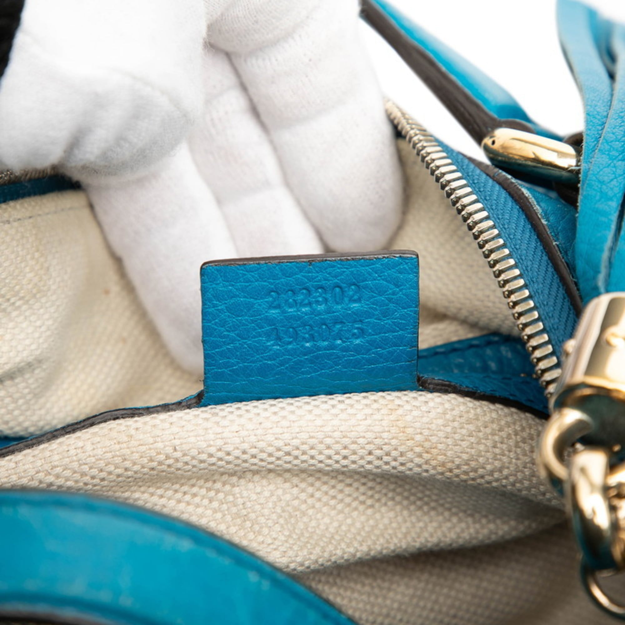 Gucci Soho Blue Leather Boston Bag Handbag (Pre-Owned)