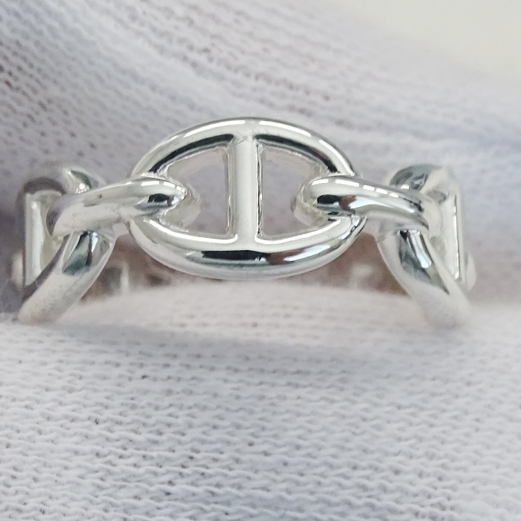 Hermes Silver Silver 925 Band Ring (Pre-Owned)