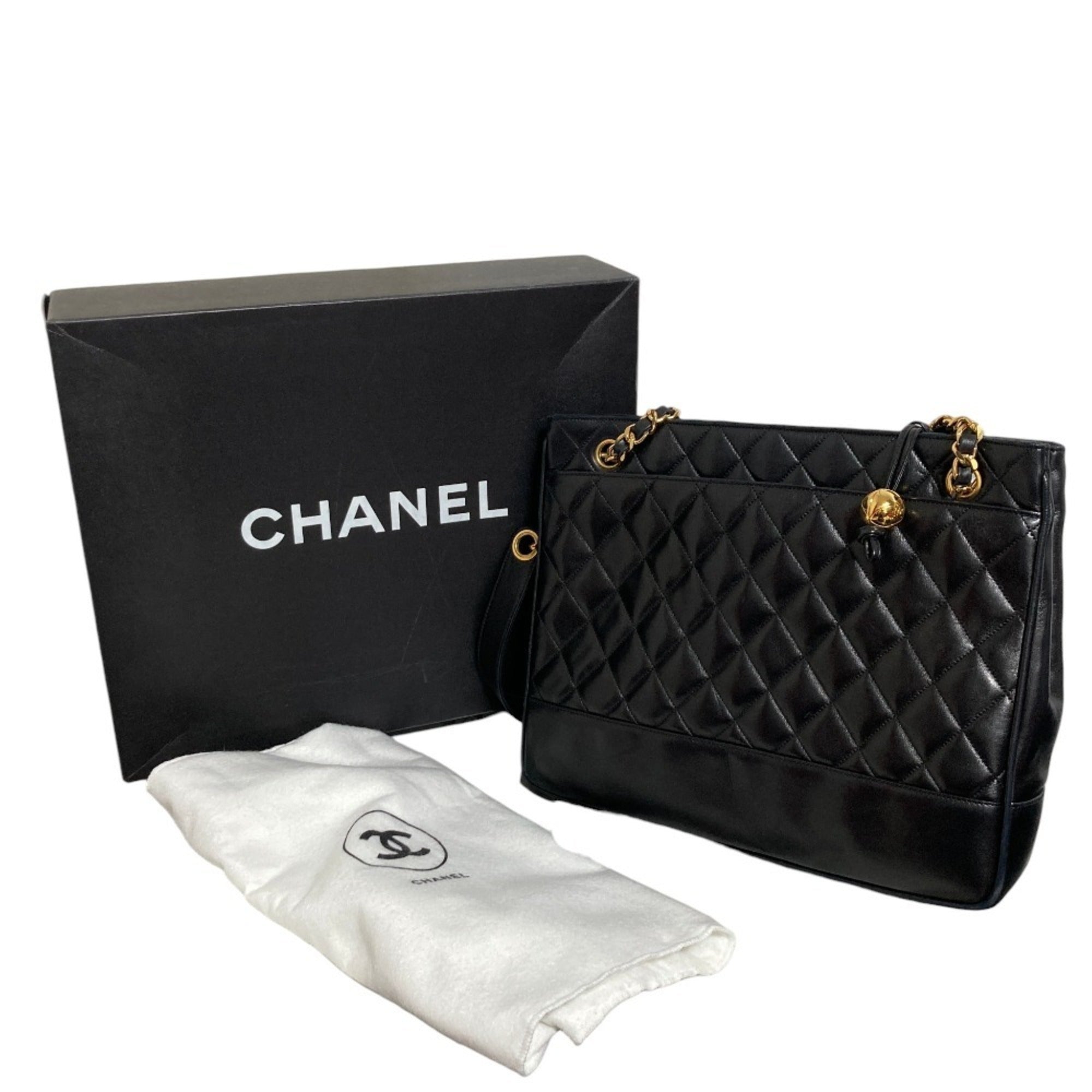 Chanel Black Leather Shoulder Bag Tote Bag (Pre-Owned)