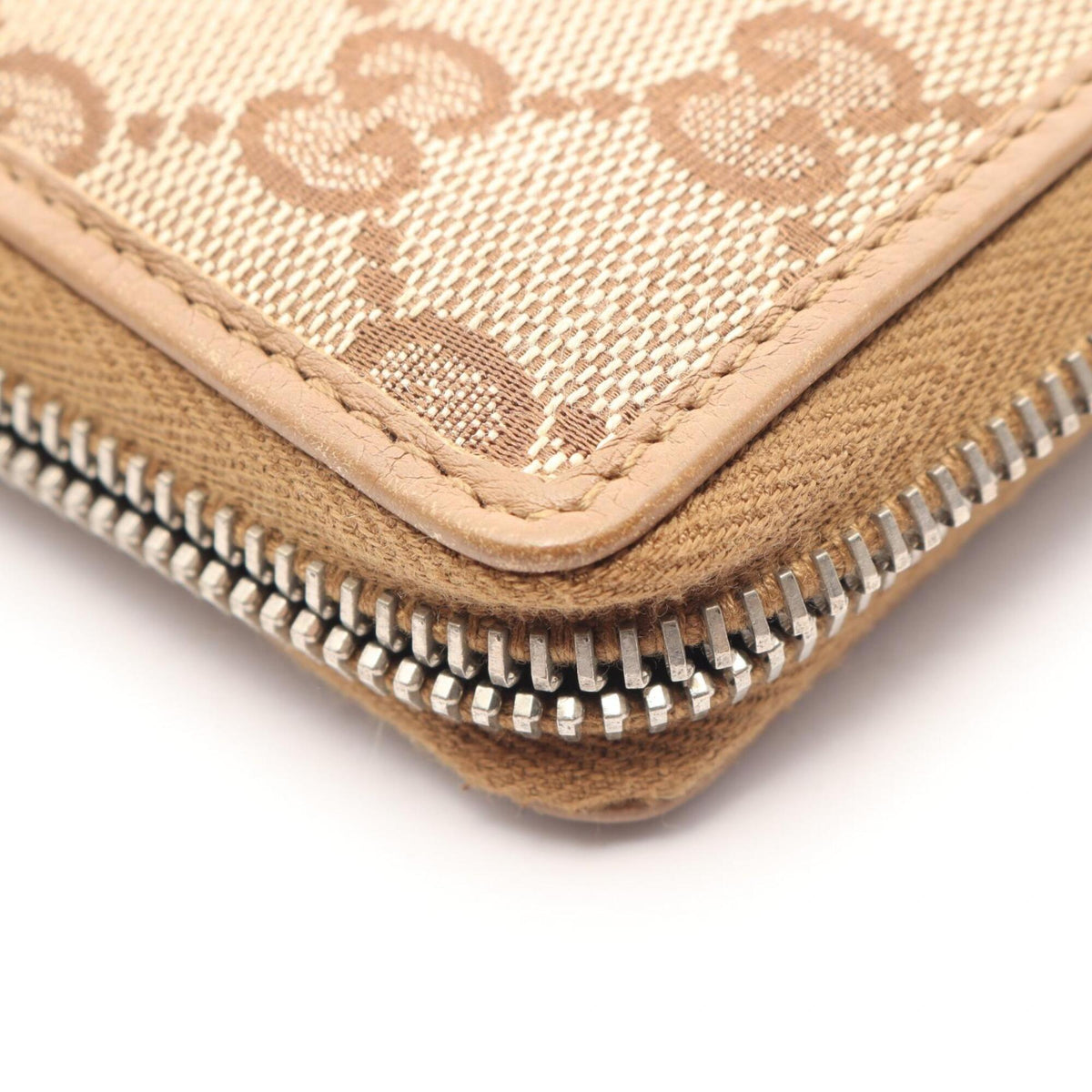 Gucci Beige Brown Gg Canvas Leather Long Wallet (Bi-Fold) (Pre-Owned)