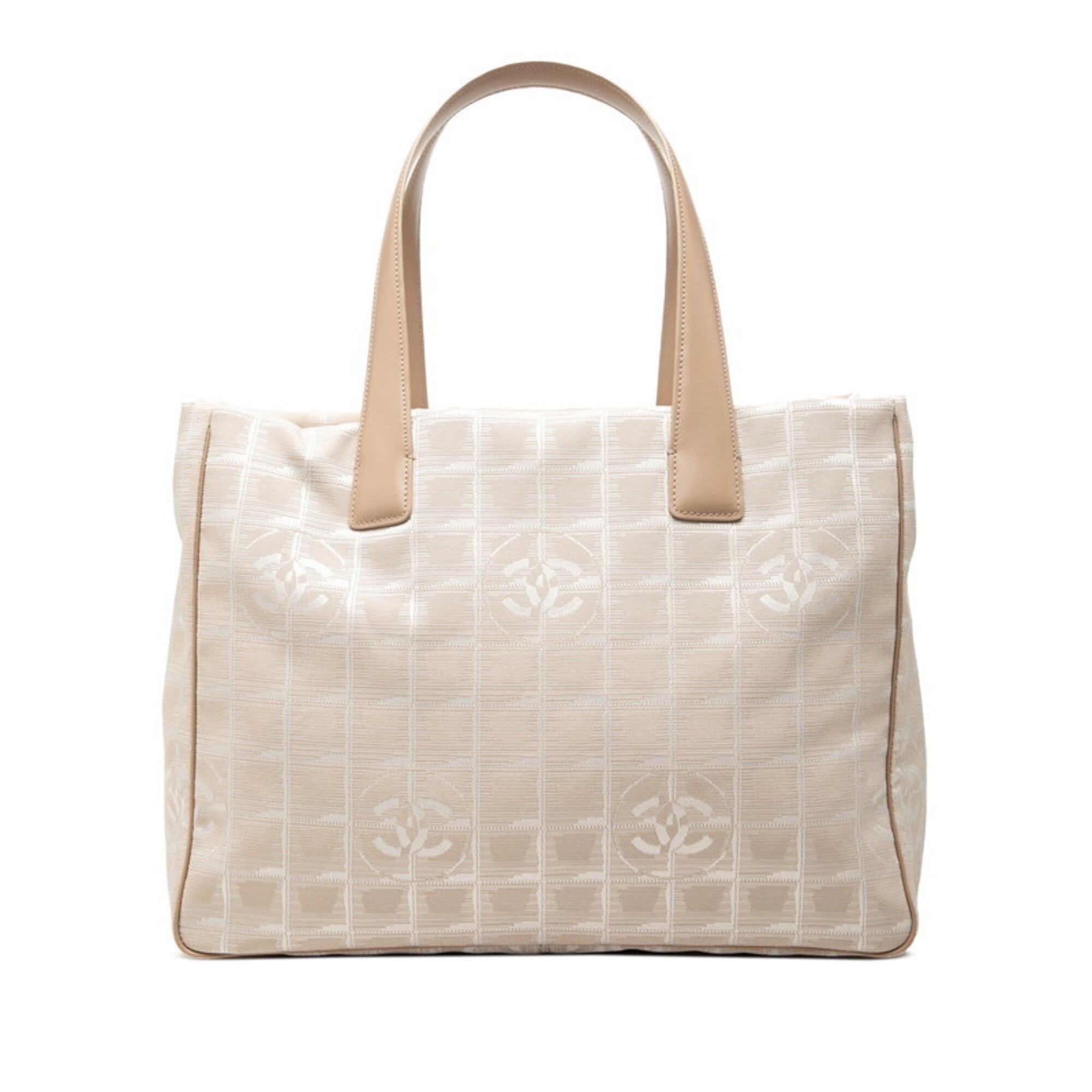 Chanel Beige Nylon Leather Handbag Tote Bag (Pre-Owned)