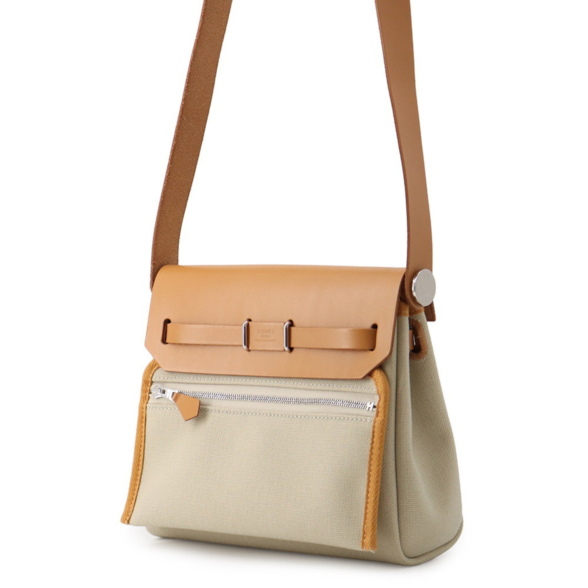 Hermes Ivory Natural Sable Toile H Leather Shoulder Bag (Pre-Owned)