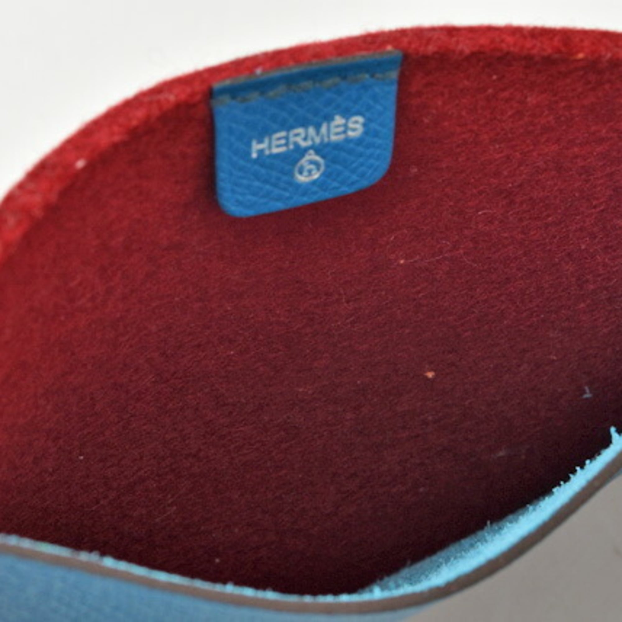 Hermes Blue Red Color Epsom Leather Felt Pouch (Pre-Owned)