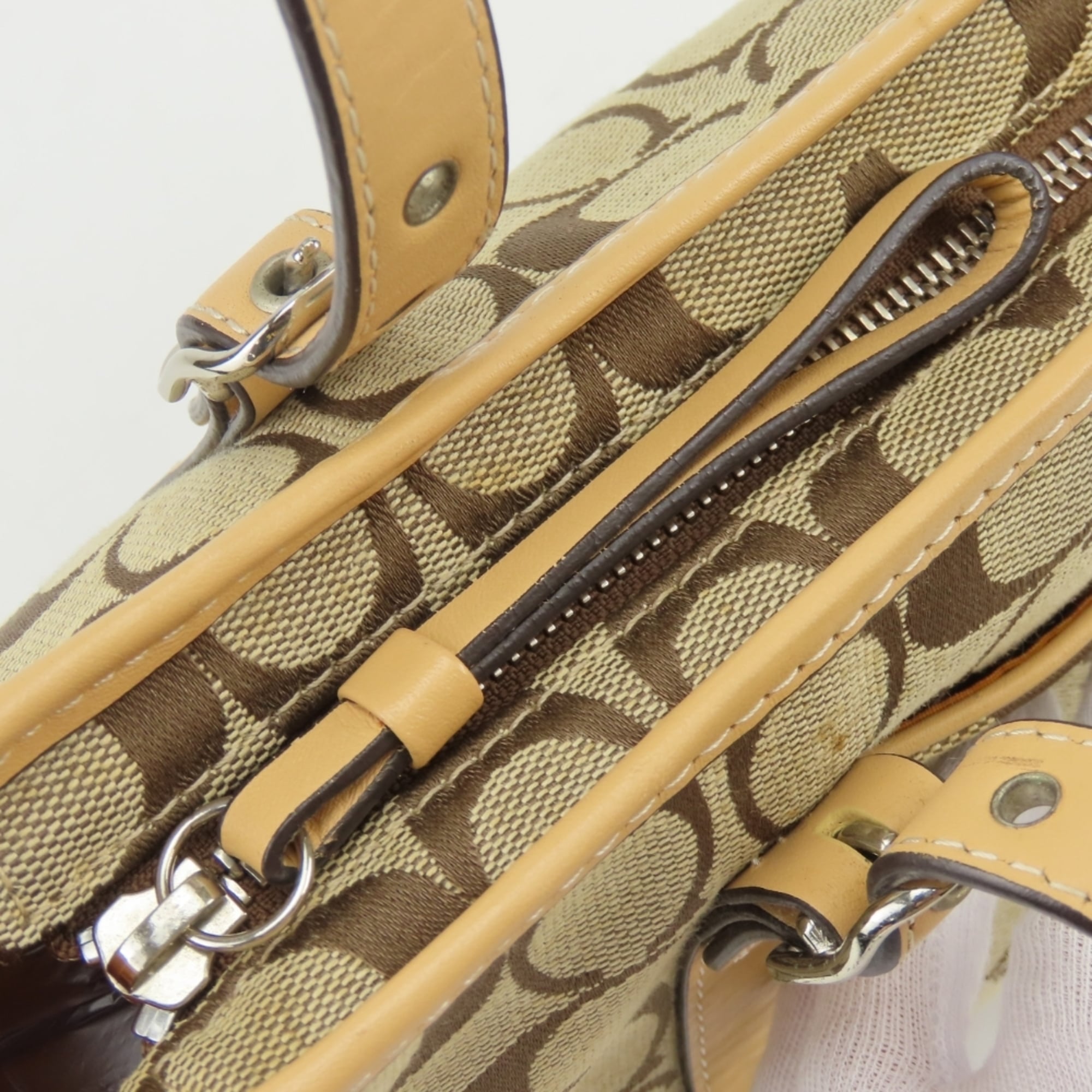Coach Beige Brown Canvas Leather Handbag (Pre-Owned)