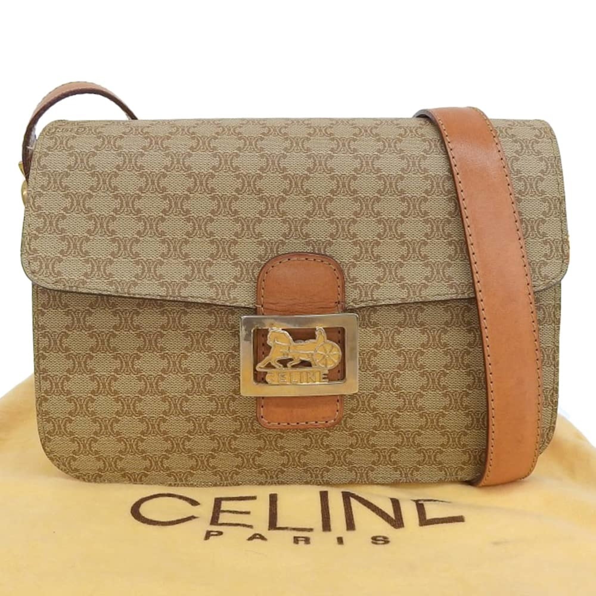 Celine Macadam Beige Coated Canvas Shoulder Bag (Pre-Owned)