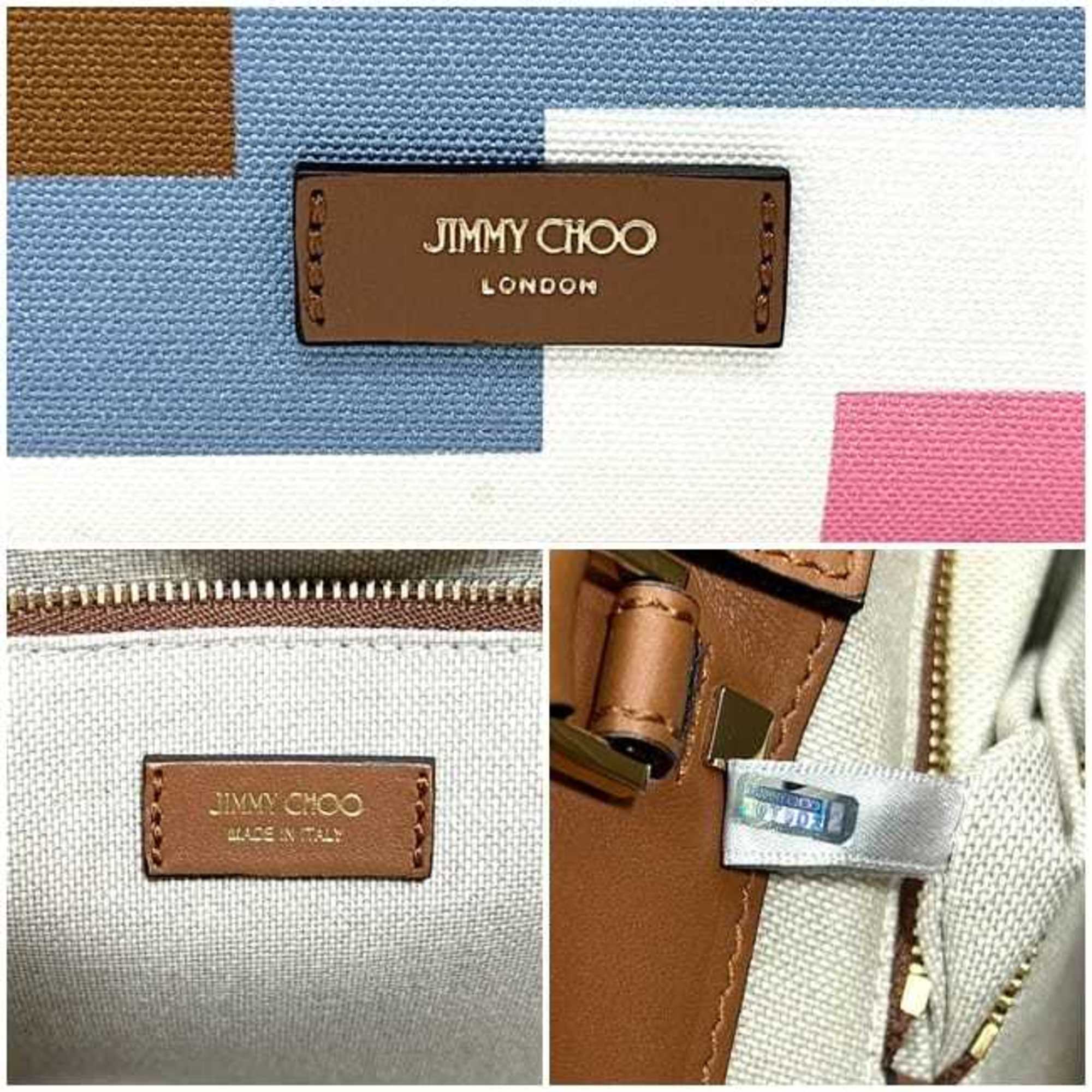 Jimmy Choo Brown Multi-Color Canvas Leather Tote Bag (Pre-Owned)