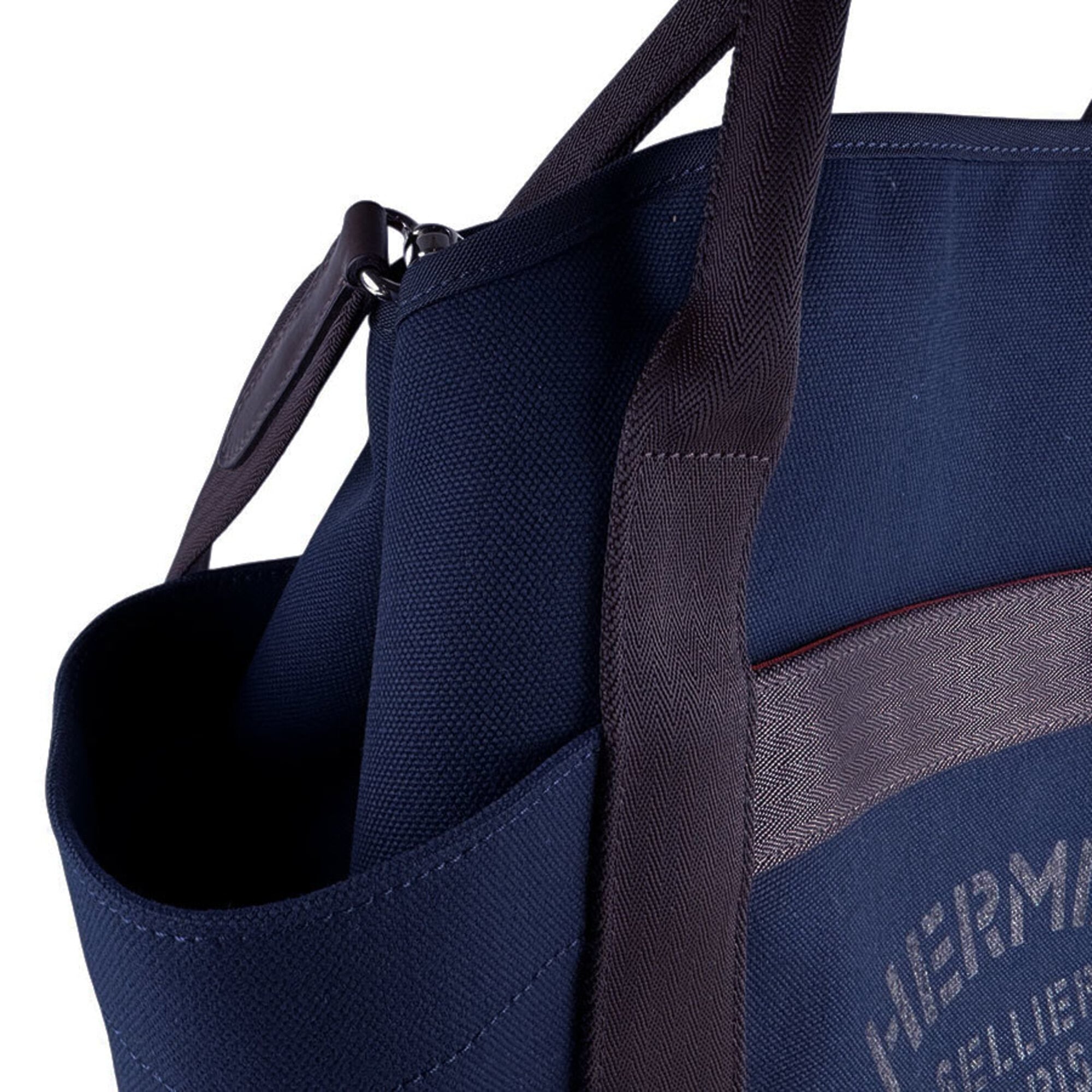 Hermes Brown Navy Canvas Handbag Shoulder Bag (Pre-Owned)