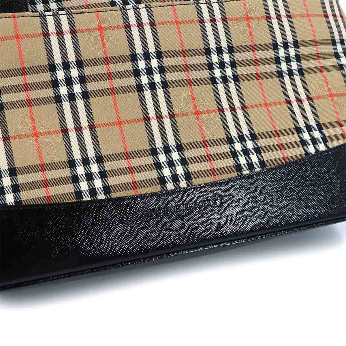 Burberry Beige Black Canvas Handbag (Pre-Owned)