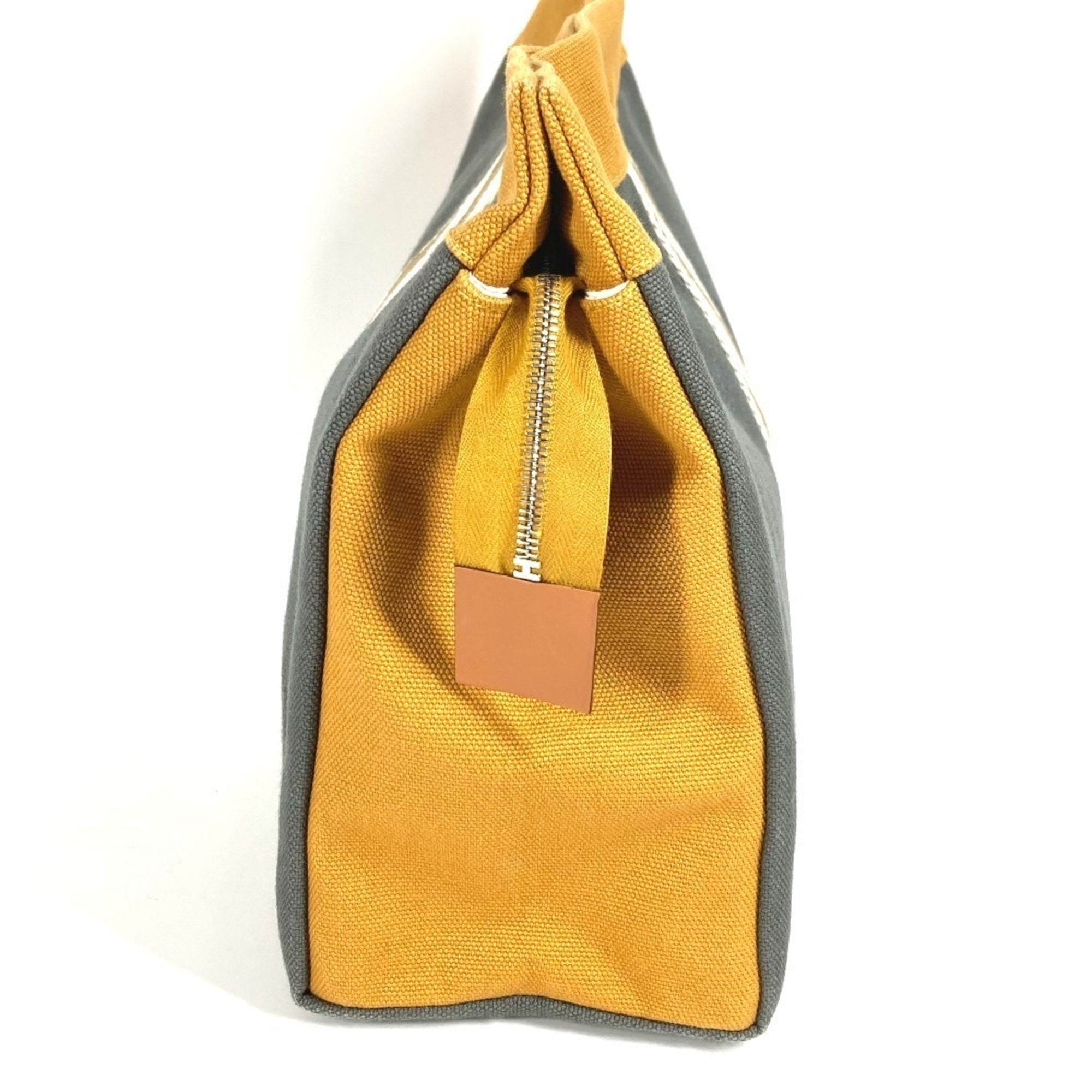 Hermes Gray Yellow Cotton Clutch Bag Pouch (Pre-Owned)