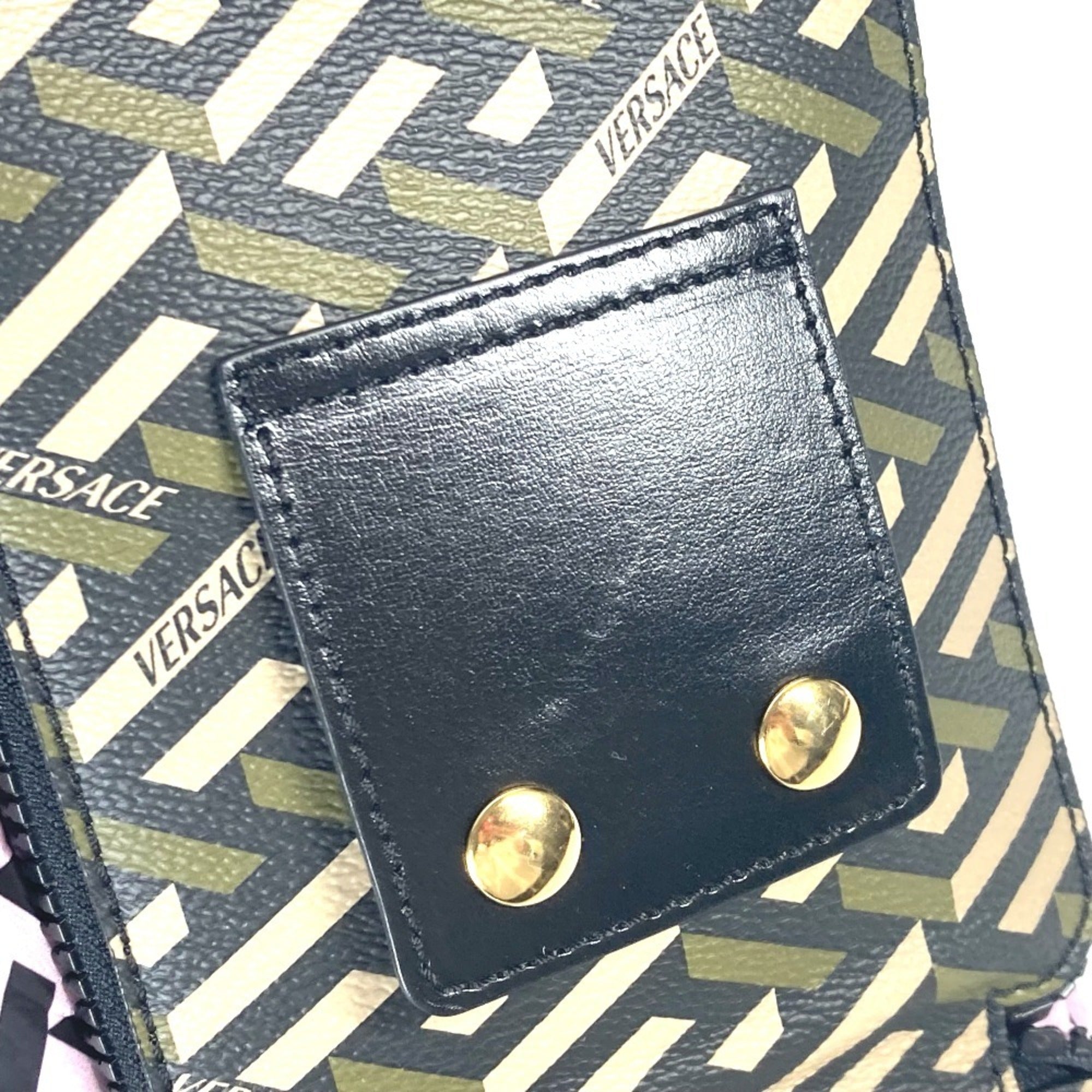 Versace Khaki Pink Leather Nylon Eco-Bag Shoulder Bag Tote Bag (Pre-Owned)