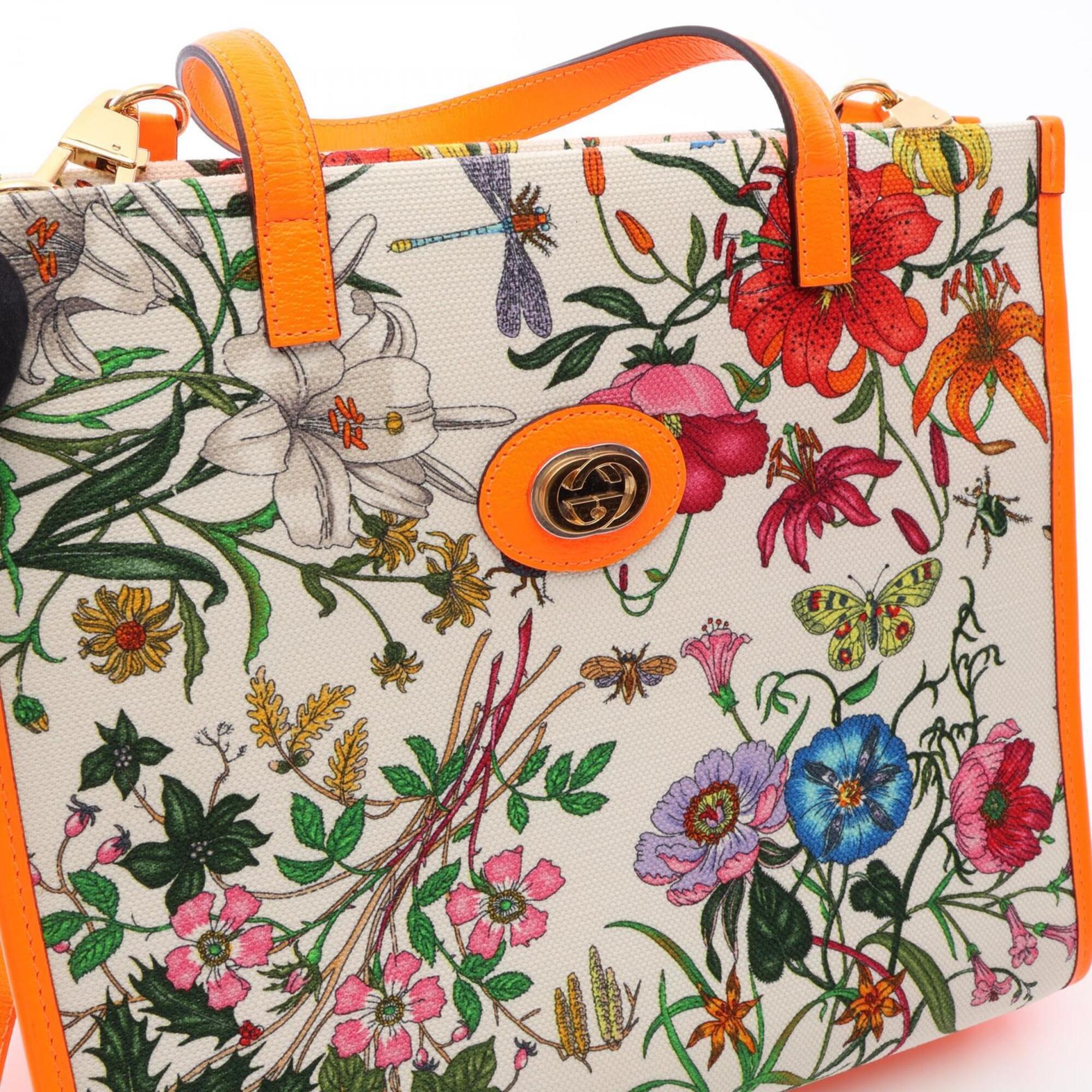 Gucci Flora Ivory Multi-Color Orange Canvas Handbag (Pre-Owned)