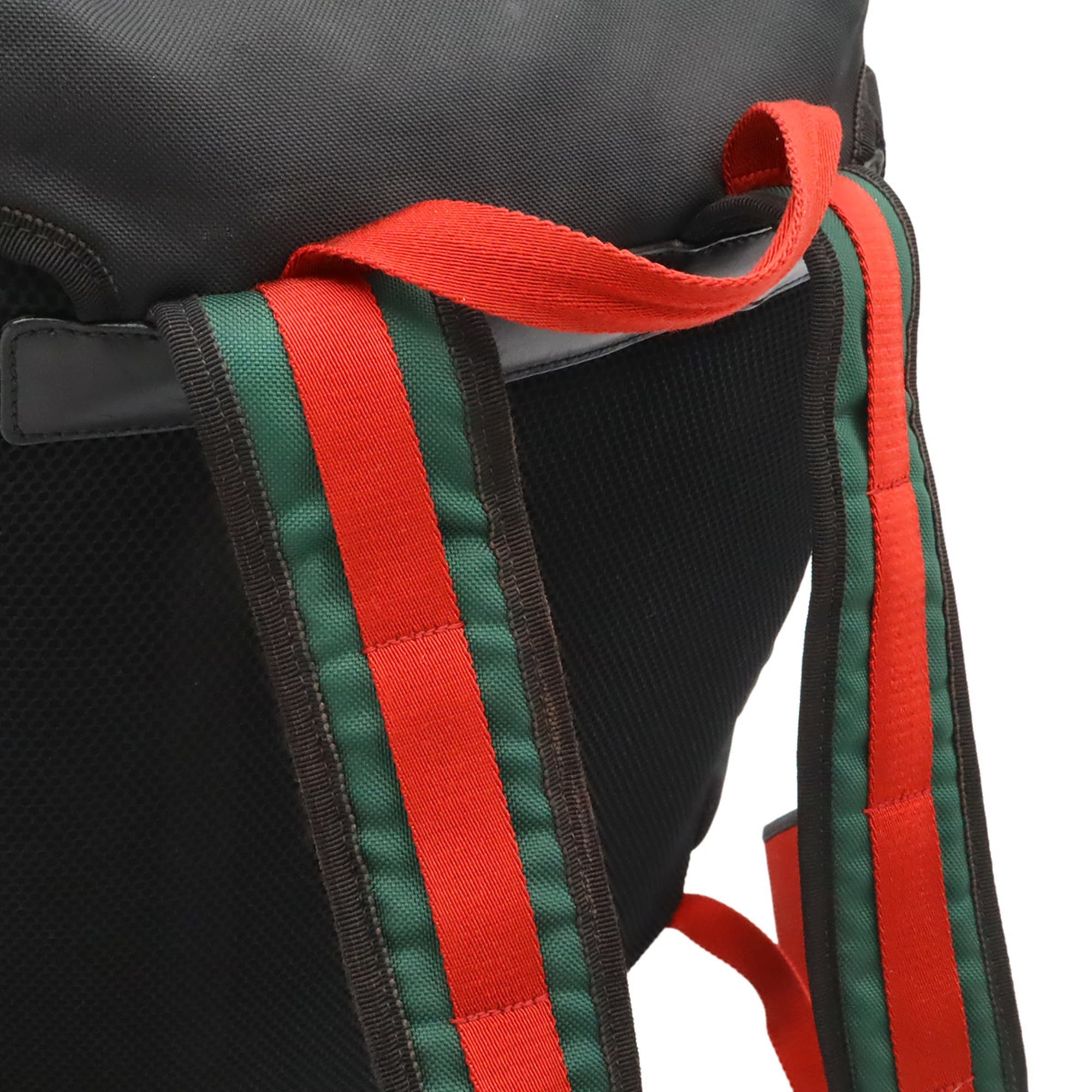 Gucci Black Green Navy Red Color Canvas Leather Backpack (Pre-Owned)