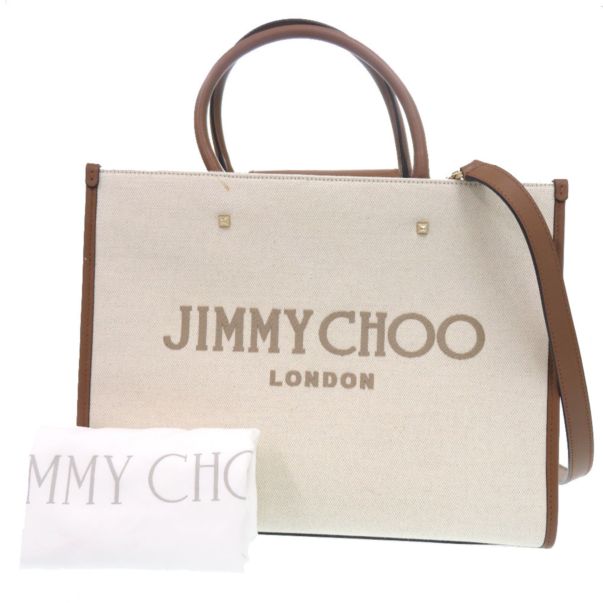 Jimmy Choo Brown Canvas Leather Shoulder Bag (Pre-Owned)