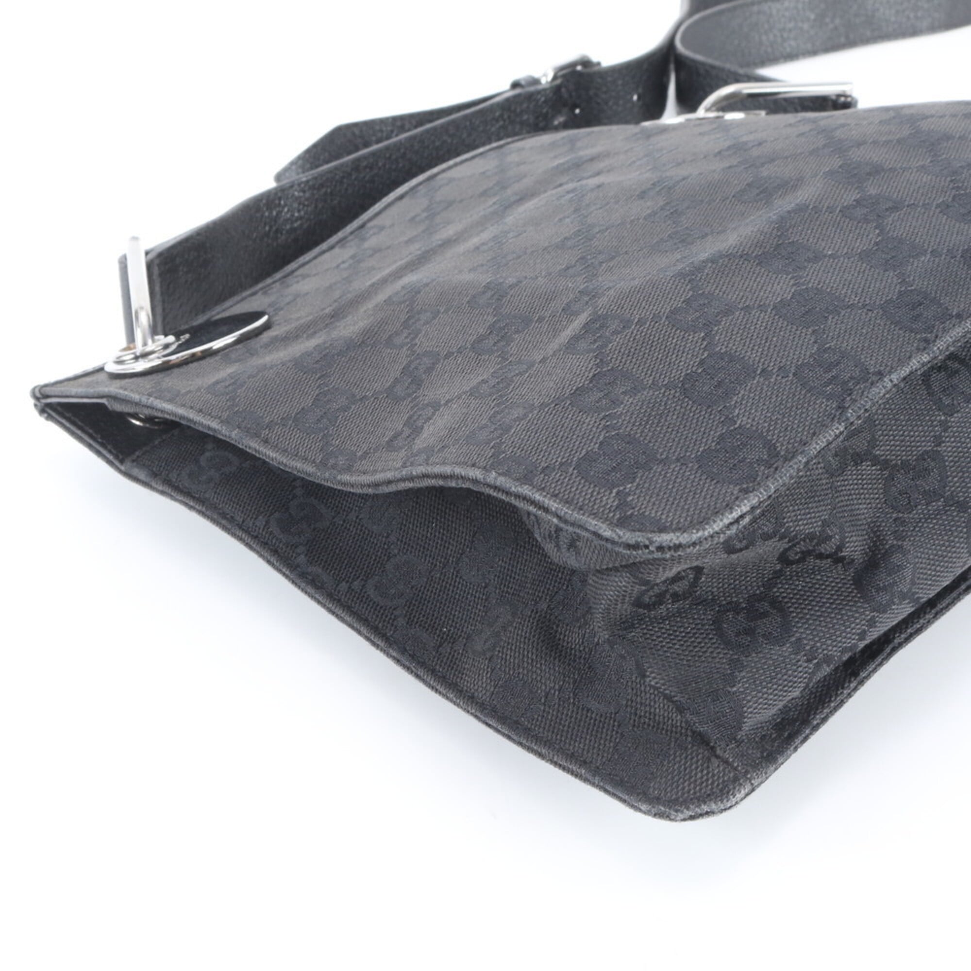 Gucci Black Leather Canvas Handbag Shoulder Bag Tote Bag (Pre-Owned)