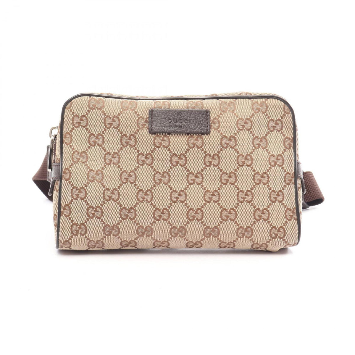 Gucci Beige Brown Gg Canvas Leather Fanny Pack Handbag (Pre-Owned)