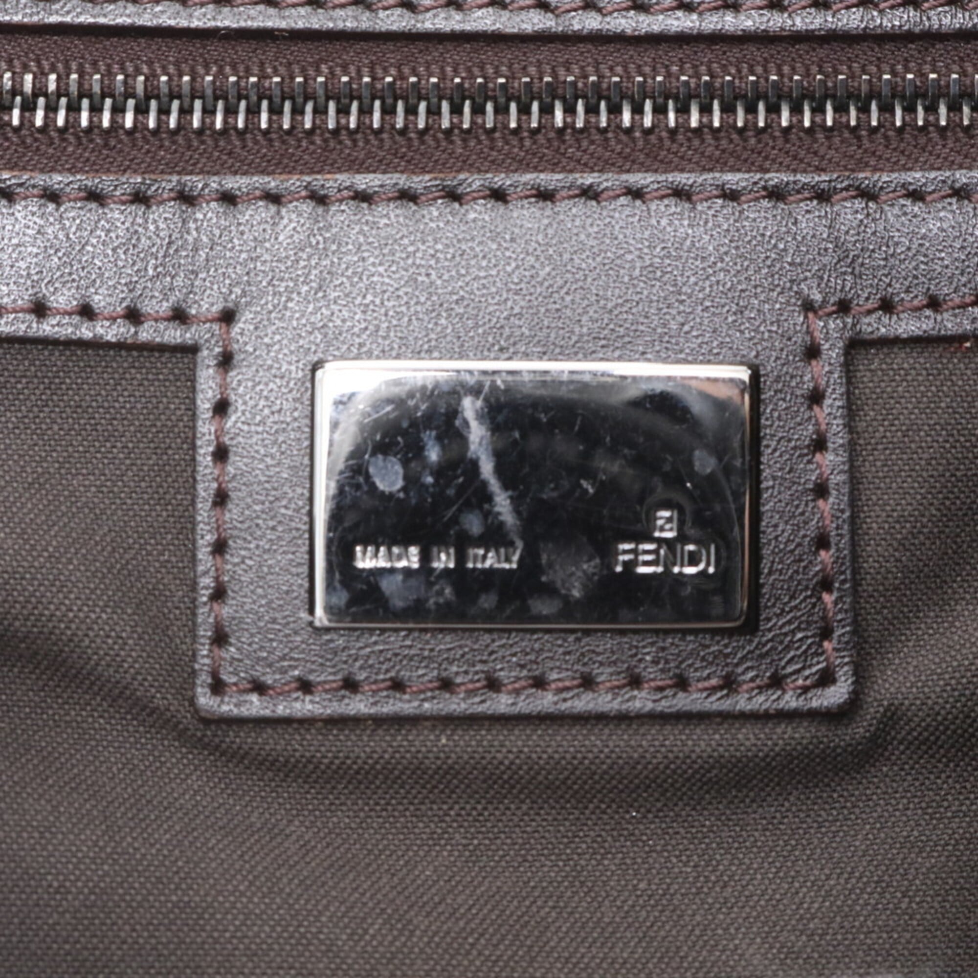 Fendi Brown Leather Canvas Shoulder Bag (Pre-Owned)