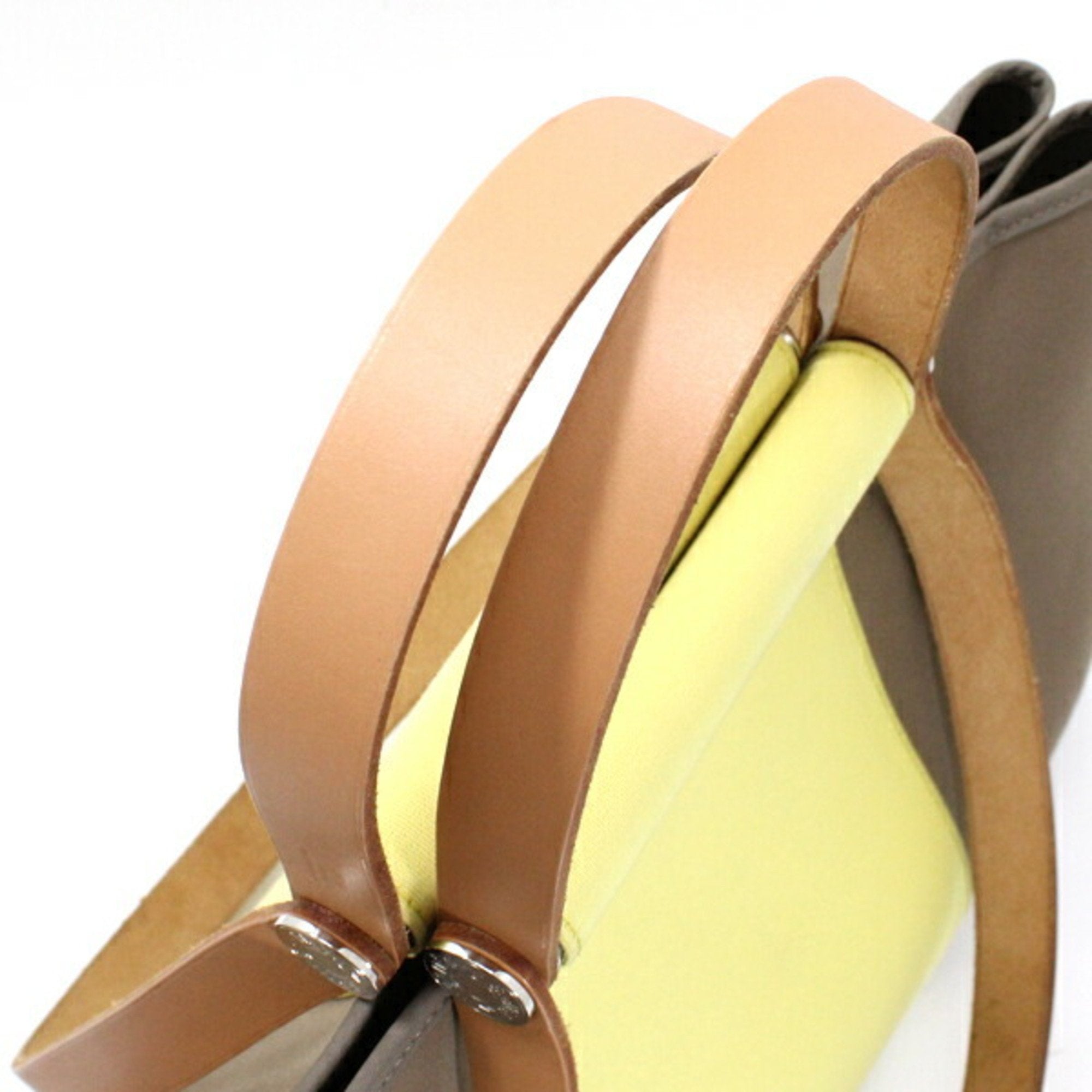 Hermes Etoupe Gray Soufre Toile Officier Leather Handbag (Pre-Owned)