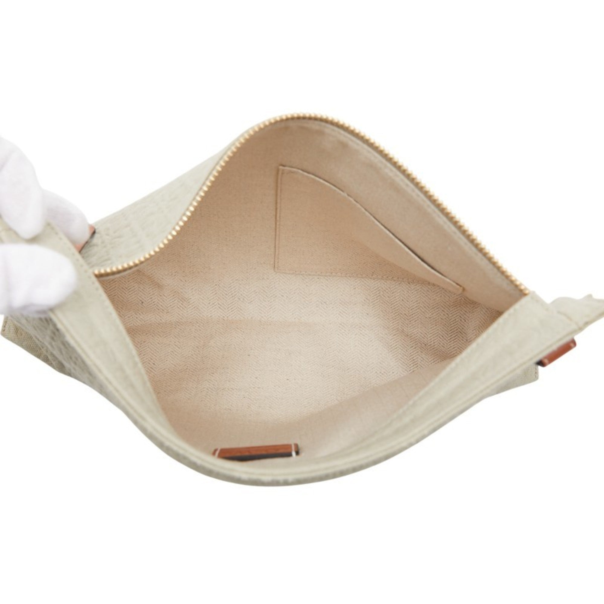 Loewe Brown Light Green Canvas Leather Clutch Bag Pouch (Pre-Owned)