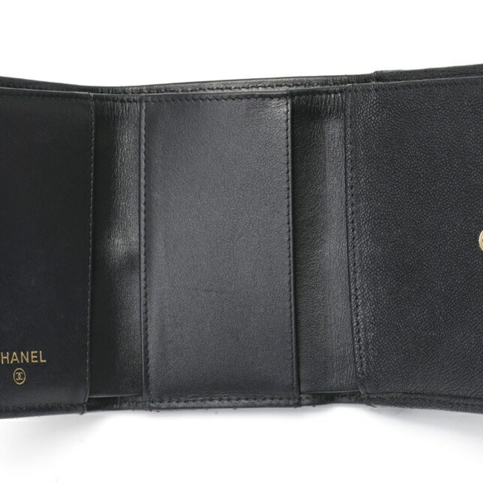 Chanel Black Grained Calfskin Wallet (Tri-Fold) (Pre-Owned)