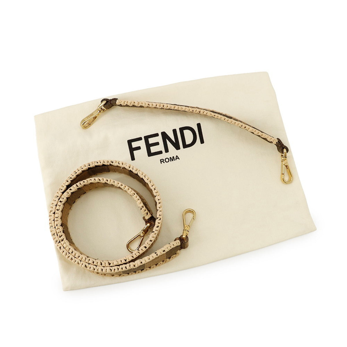 Fendi Beige Brown Raffia Canvas Handbag (Pre-Owned)