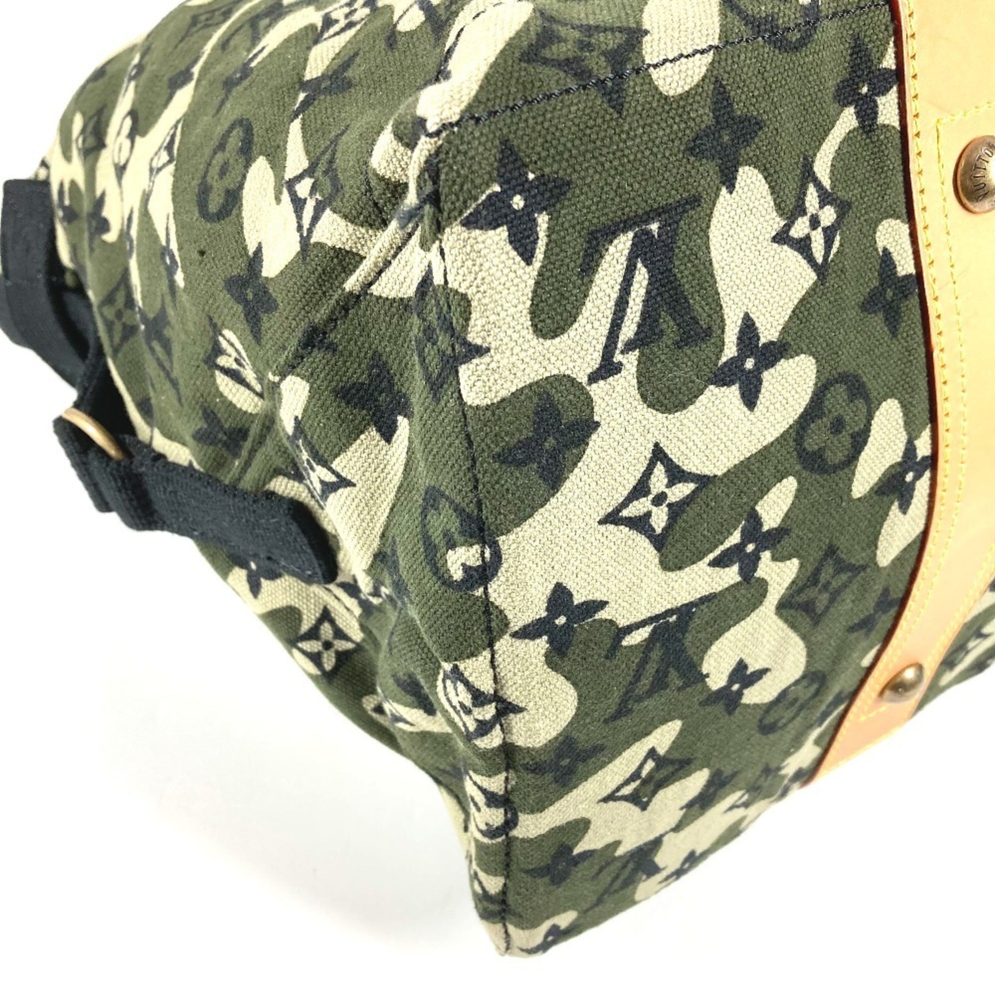 Louis Vuitton Black Green Leather Canvas Boston Bag Shoulder Bag Tote Bag (Pre-Owned)