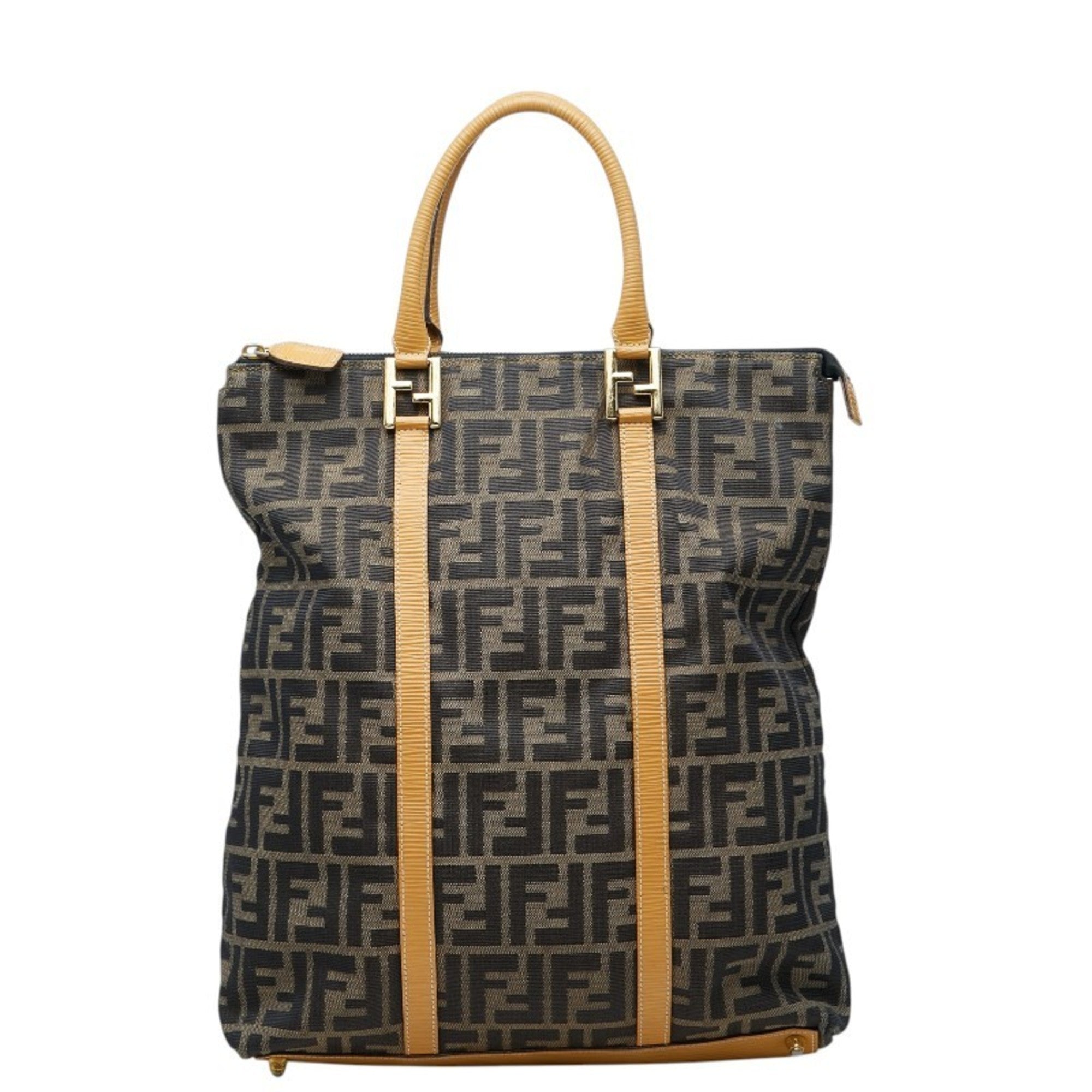 Fendi Beige Brown Canvas Leather Handbag Tote Bag (Pre-Owned)