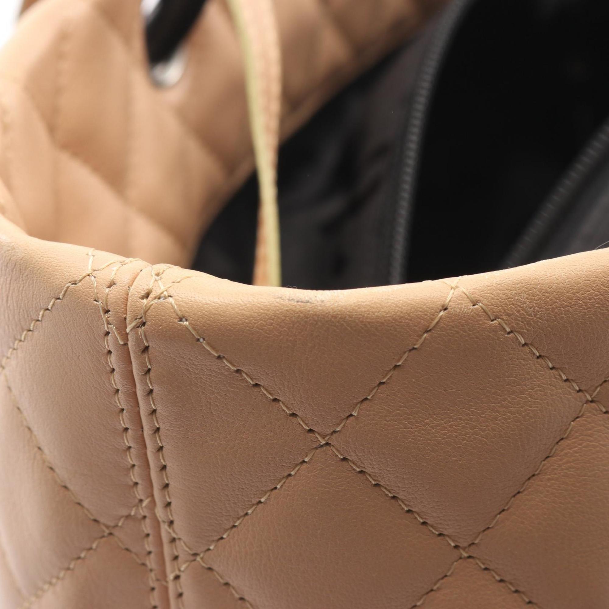 Chanel Beige Black Leather Handbag Tote Bag (Pre-Owned)