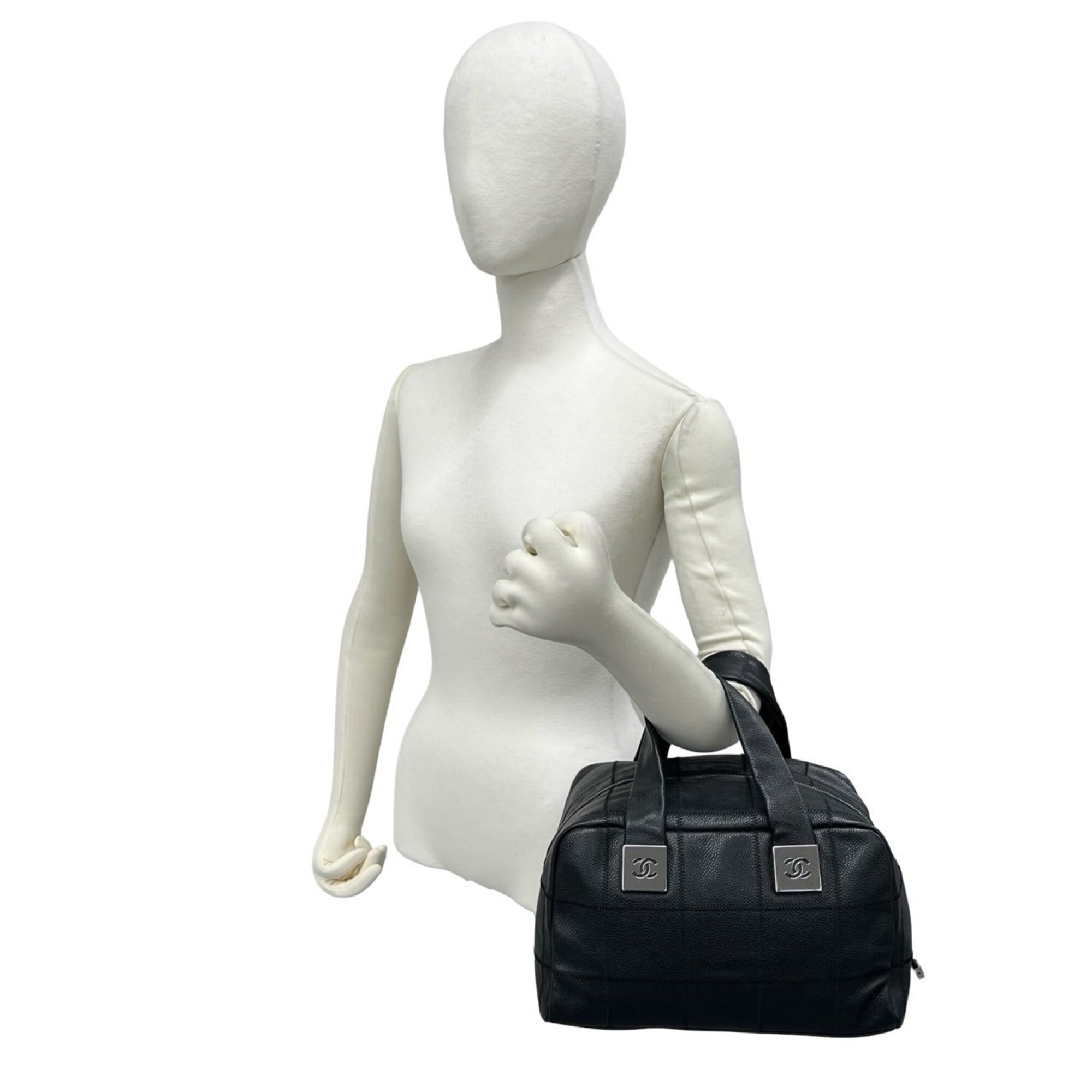 Chanel Black Grained Calfskin Boston Bag Handbag (Pre-Owned)