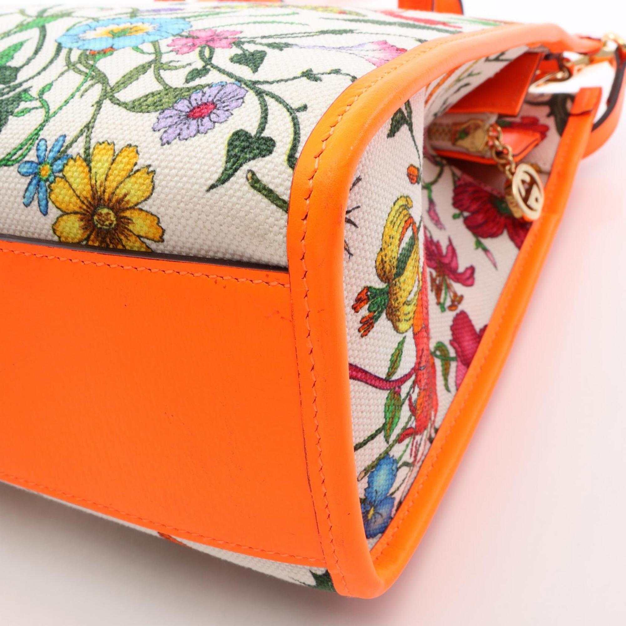 Gucci Flora Ivory Multi-Color Orange Canvas Handbag (Pre-Owned)