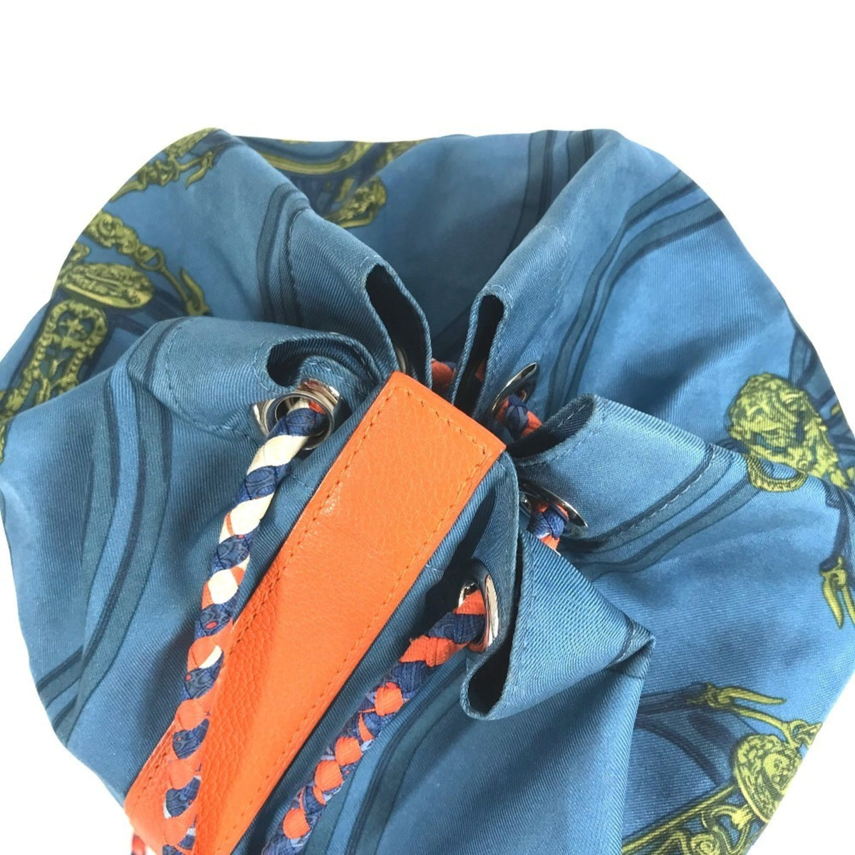 Hermes Blue Orange Silk Leather Shoulder Bag (Pre-Owned)