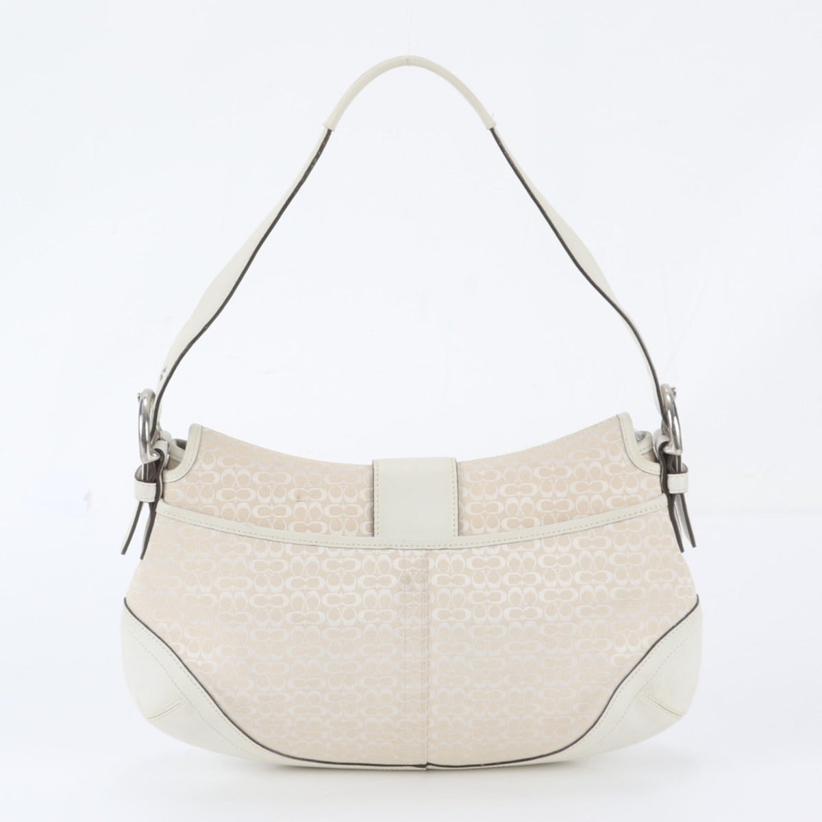 Coach Beige Off-White Leather Canvas Shoulder Bag Tote Bag (Pre-Owned)