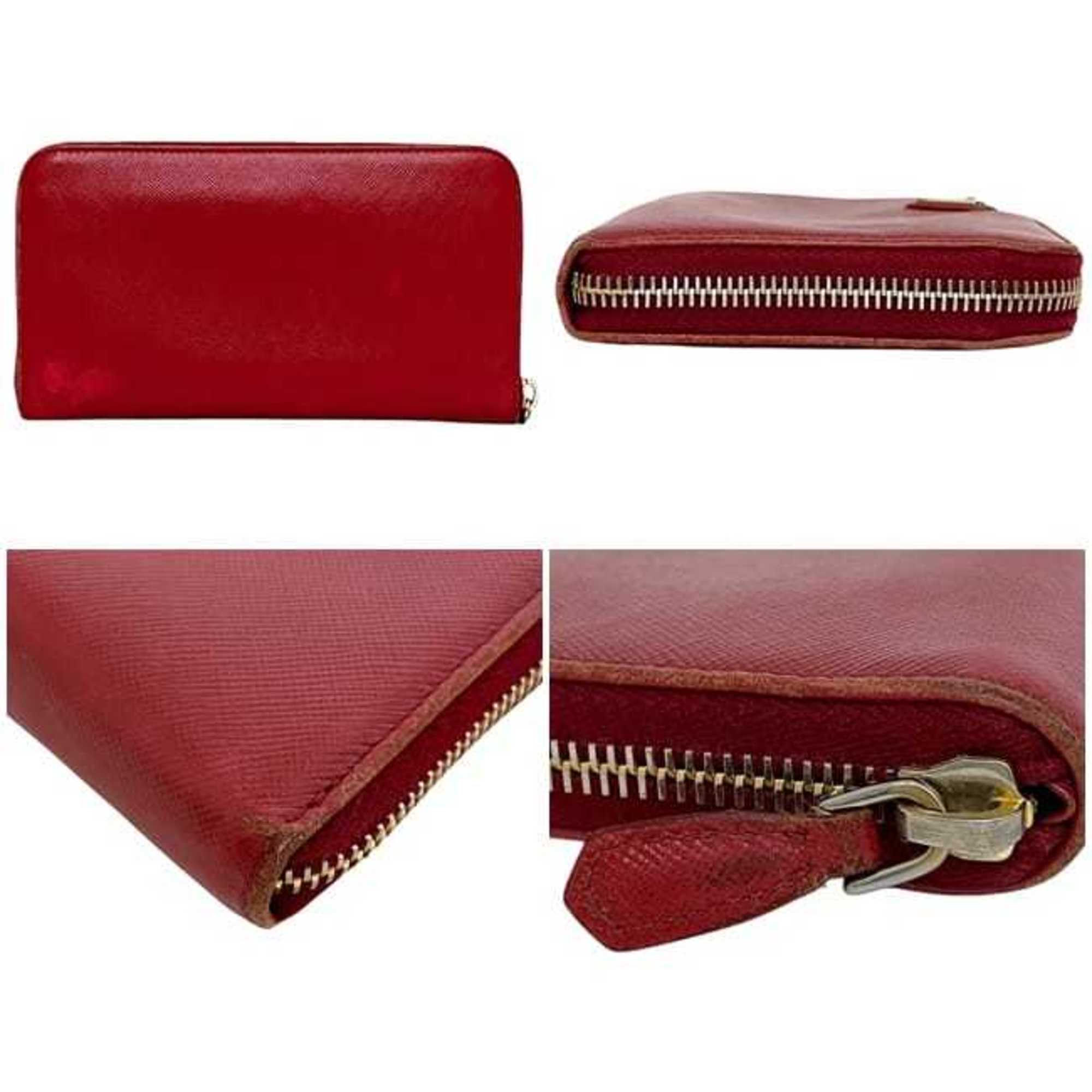 Prada Red Color Saffiano Long Wallet (Bi-Fold) (Pre-Owned)
