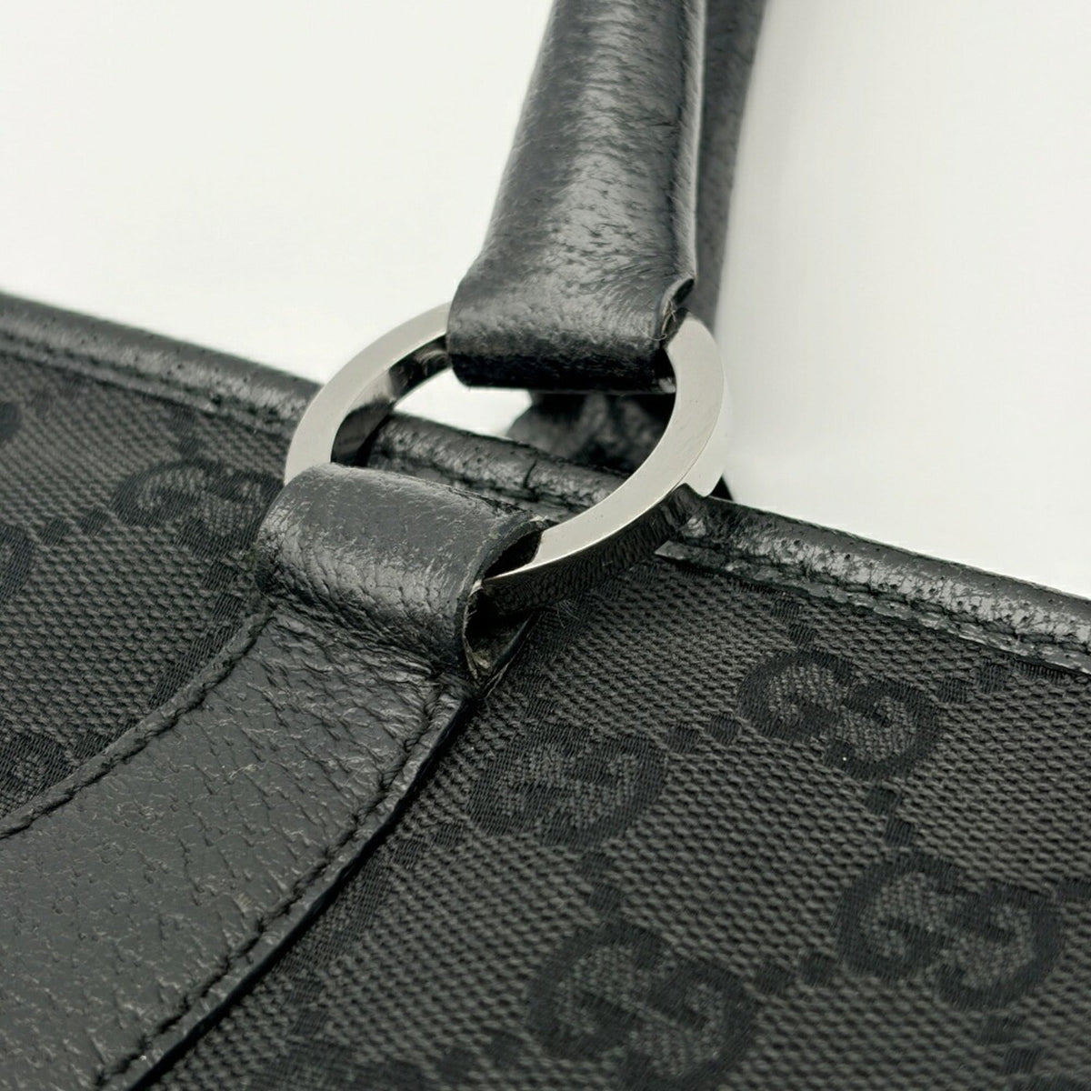 Gucci Black Gg Canvas Leather Tote Bag (Pre-Owned)