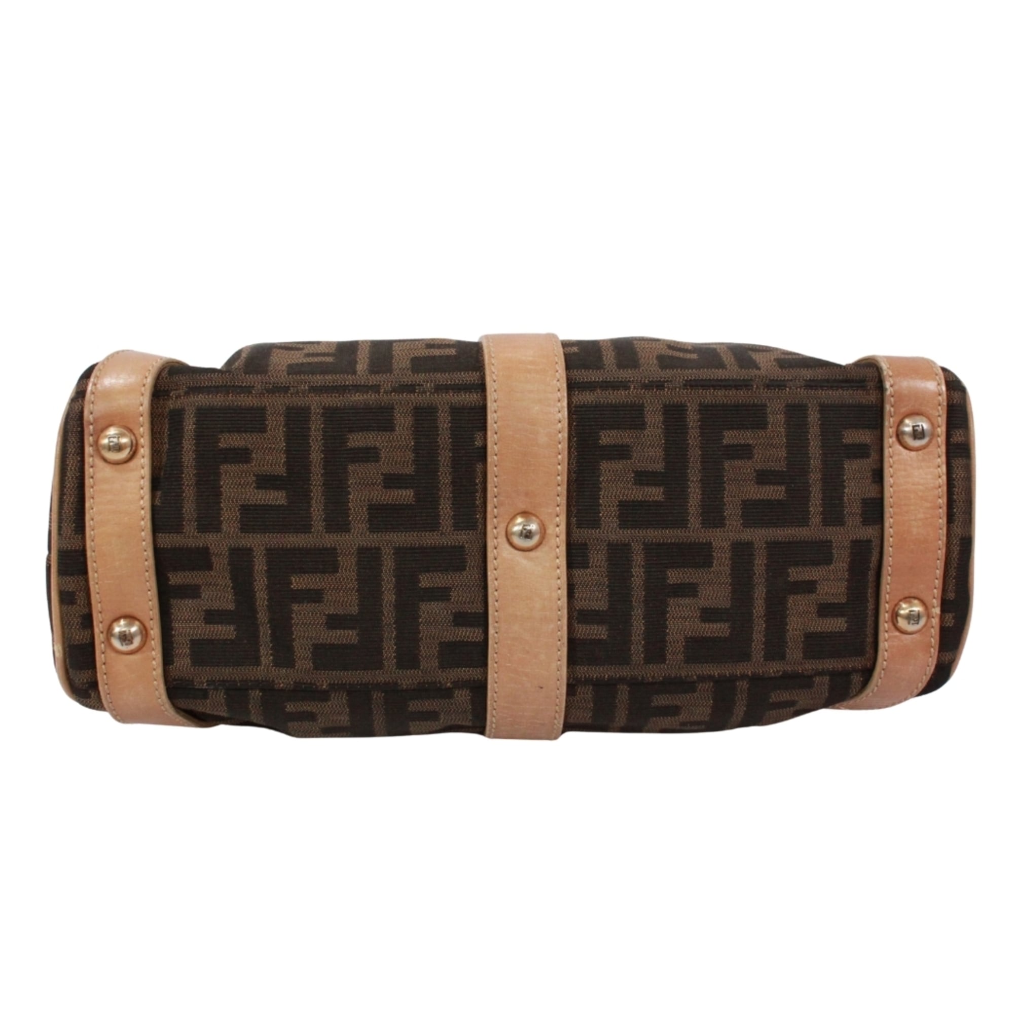 Fendi Beige Brown Canvas Leather Handbag (Pre-Owned)