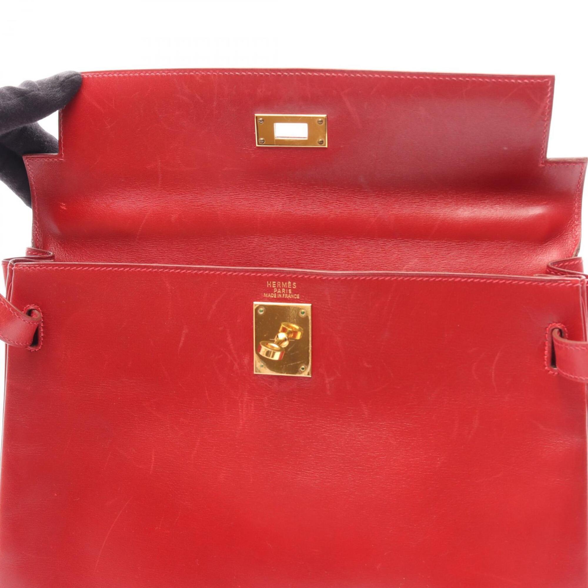 Hermes Red Color Tadelakt Leather Handbag (Pre-Owned)