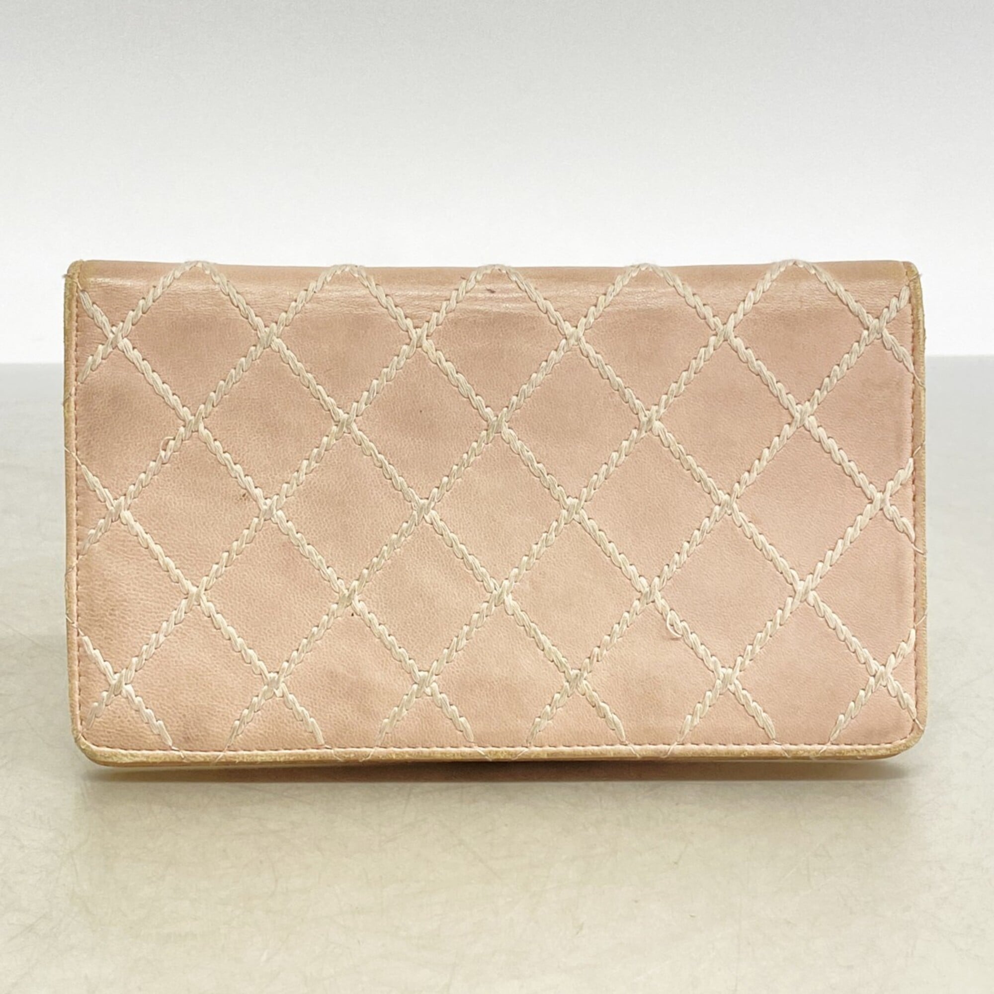 Chanel Pink Leather Long Wallet (Bi-Fold) (Pre-Owned)