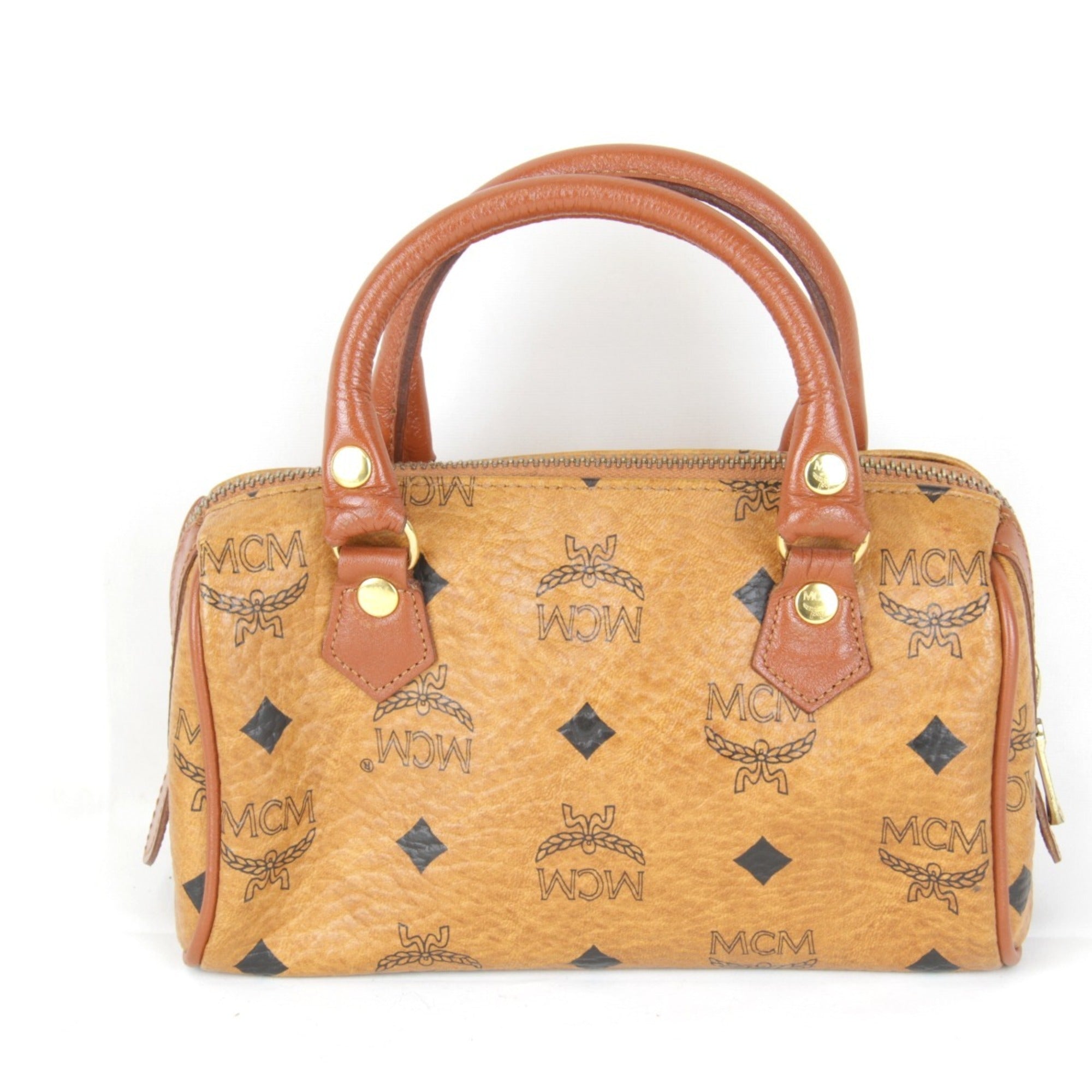 Mcm Visetos Brown Leather Boston Bag (Pre-Owned)