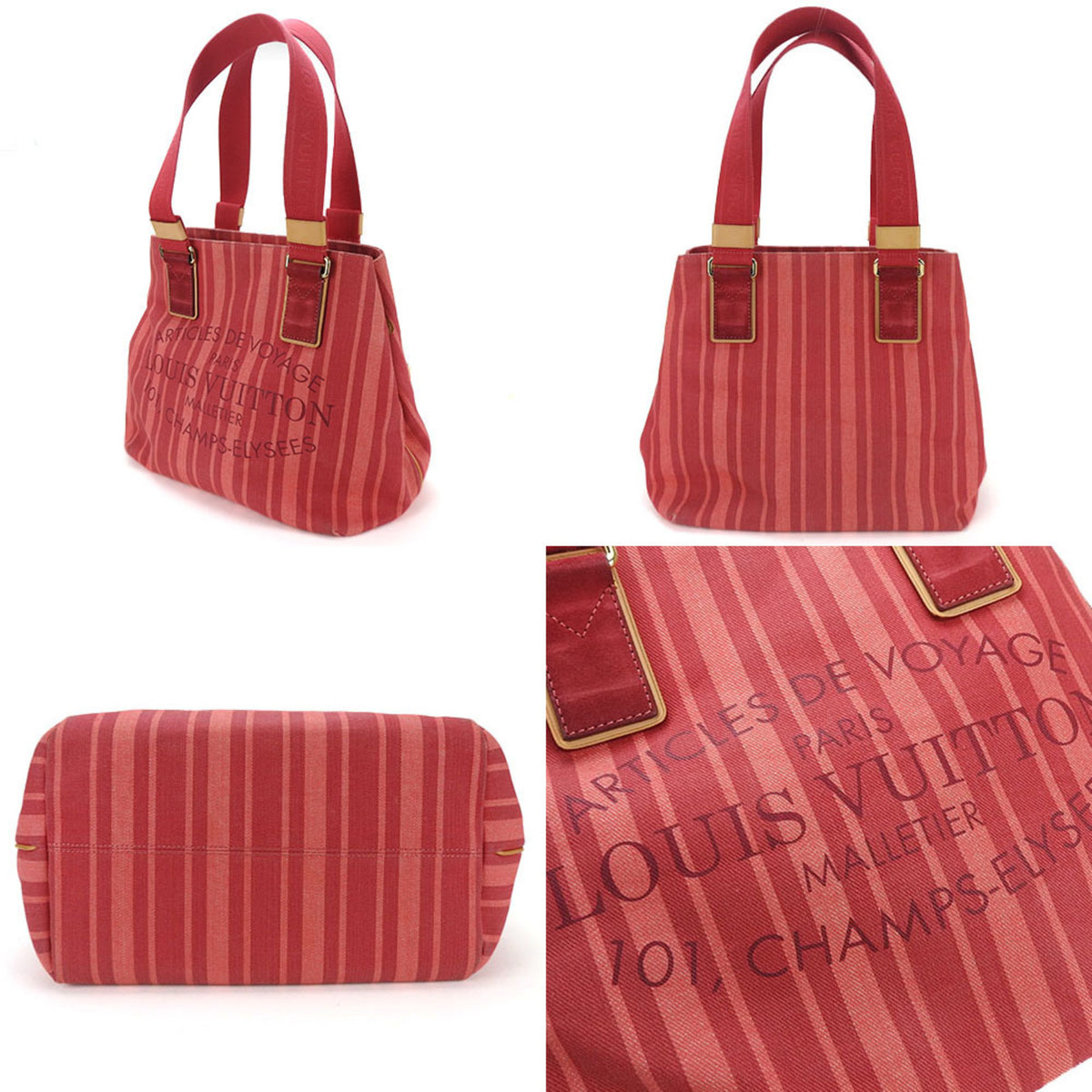 Louis Vuitton Red Color Canvas Tote Bag (Pre-Owned)