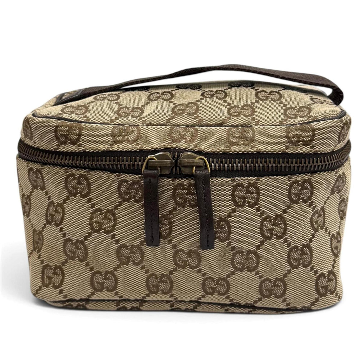 Gucci Beige Brown Gg Canvas Pouch Vanity Bag (Pre-Owned)