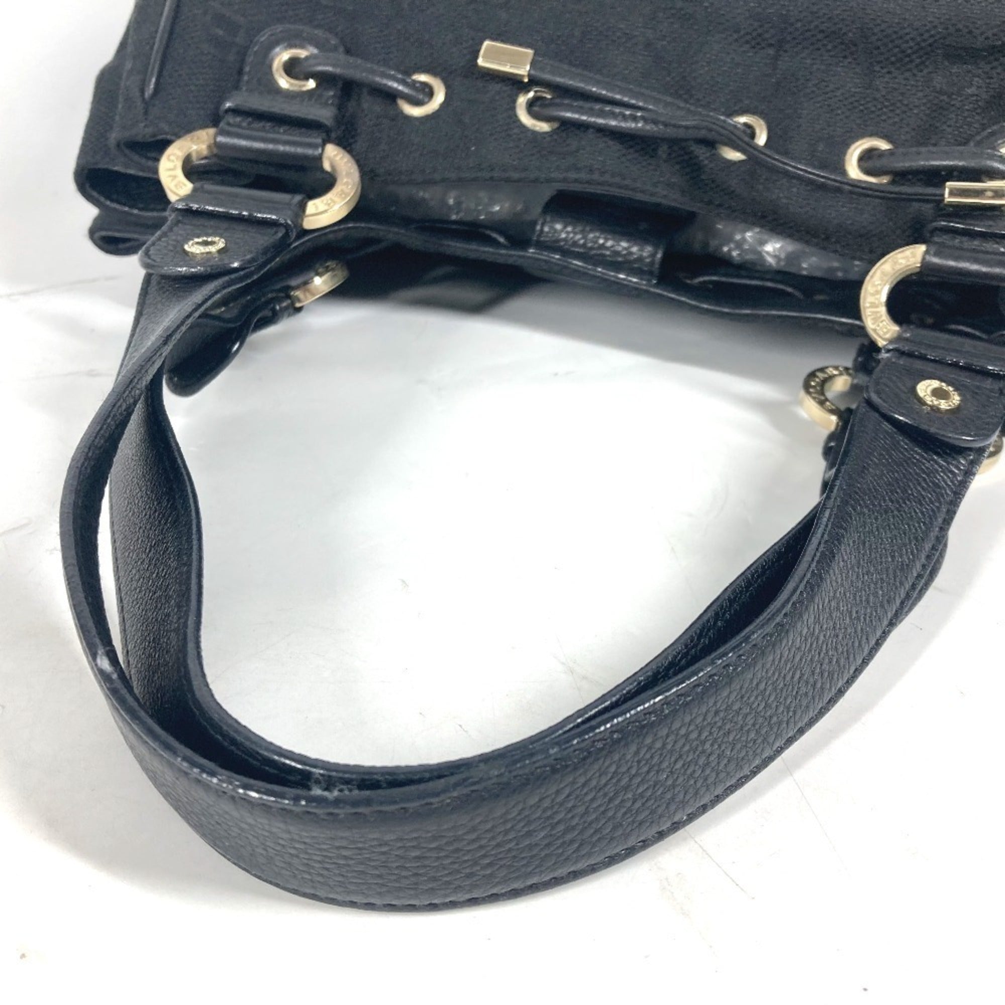 Bvlgari Black Leather Canvas Shoulder Bag Tote Bag (Pre-Owned)