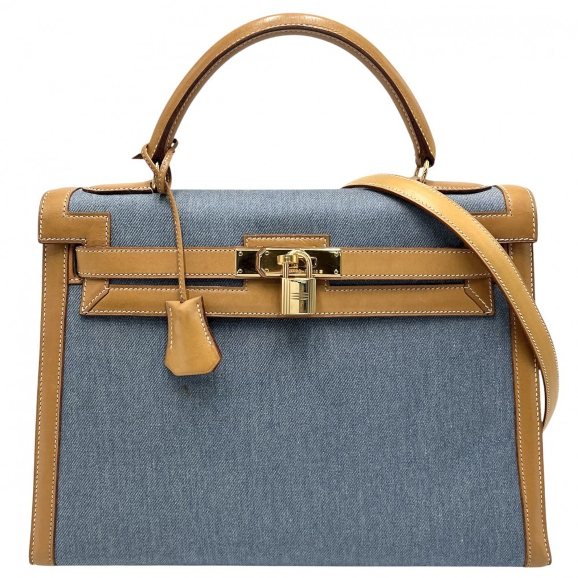 Hermes Black Brown Light Blue White Denim Handbag Shoulder Bag (Pre-Owned)