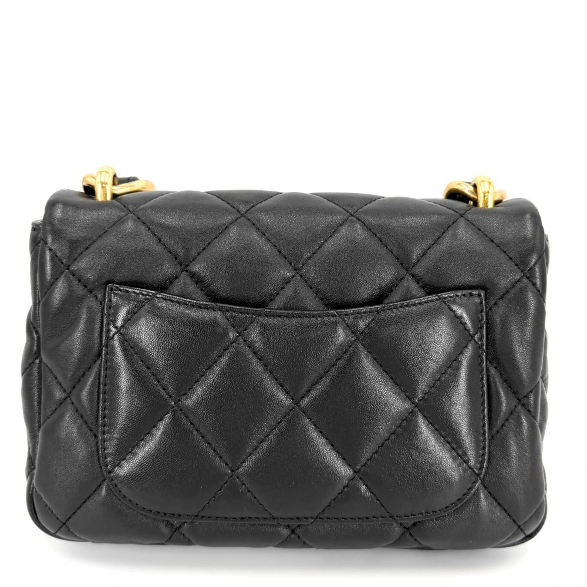 Chanel Matelasse Black Leather Pochette Shoulder Bag (Pre-Owned)