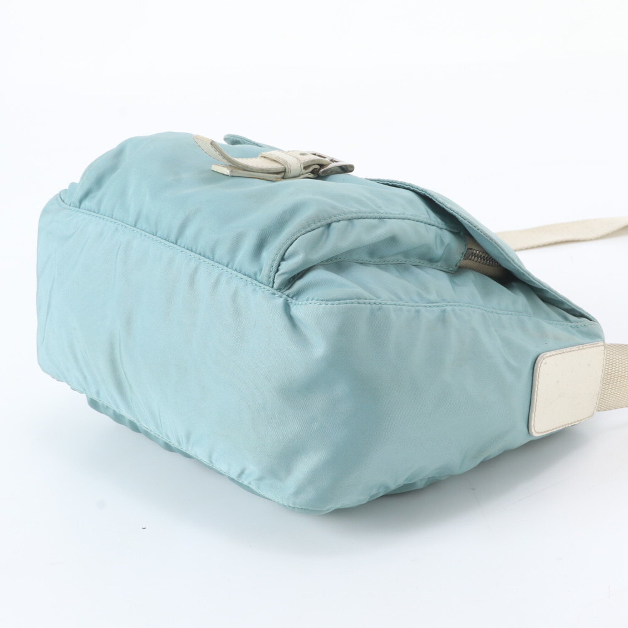 Prada Beige Blue Nylon Leather Shoulder Bag (Pre-Owned)