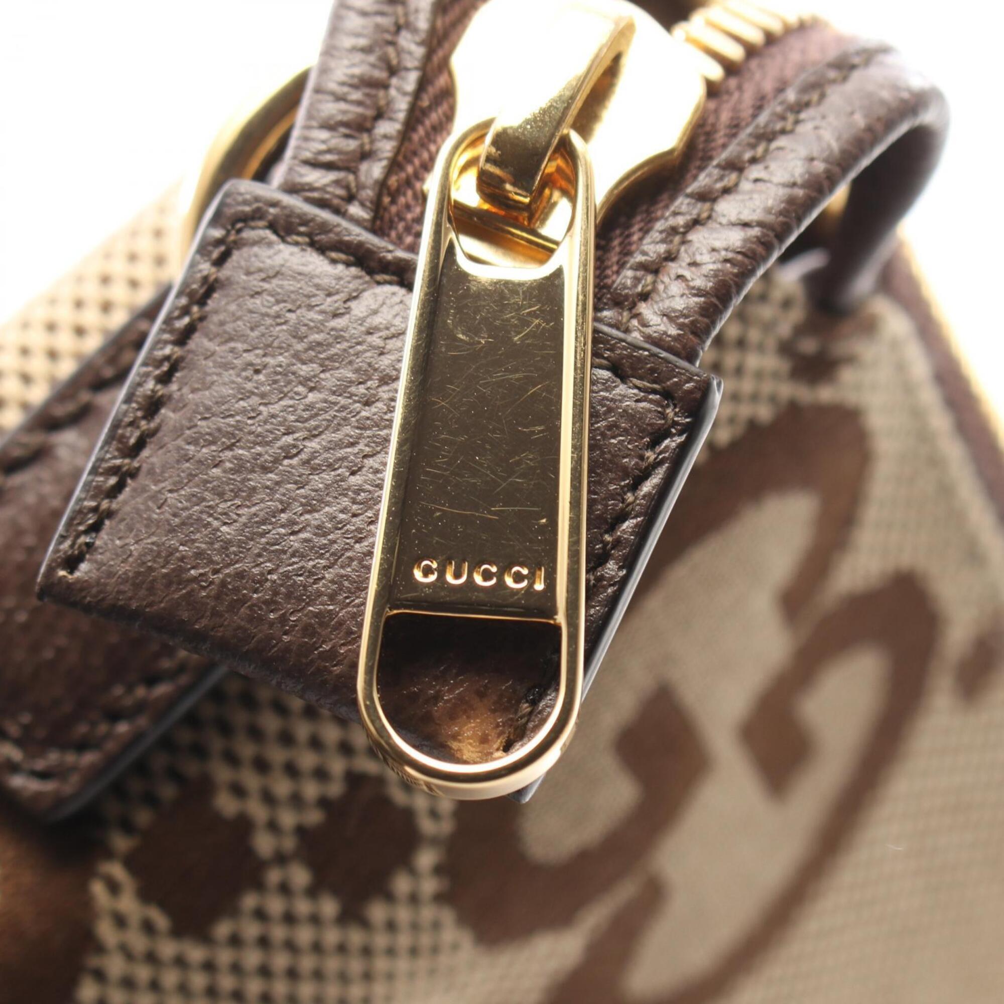 Gucci Beige Brown Canvas Leather Messenger Bag Shoulder Bag (Pre-Owned)