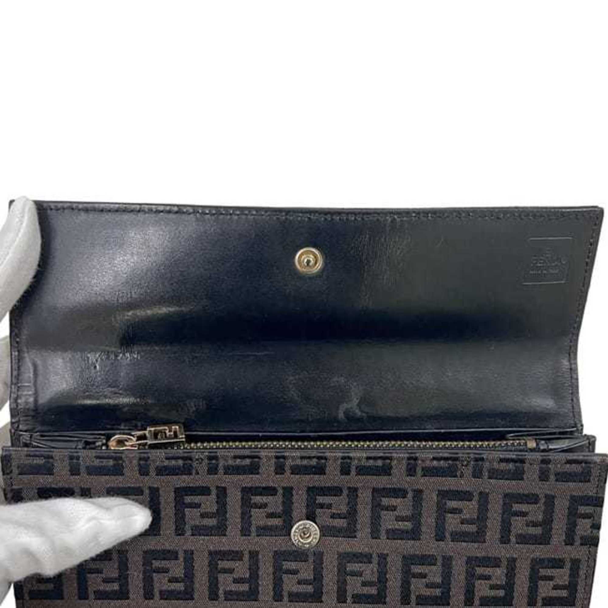 Fendi Brown Canvas Leather Long Wallet (Bi-Fold) (Pre-Owned)